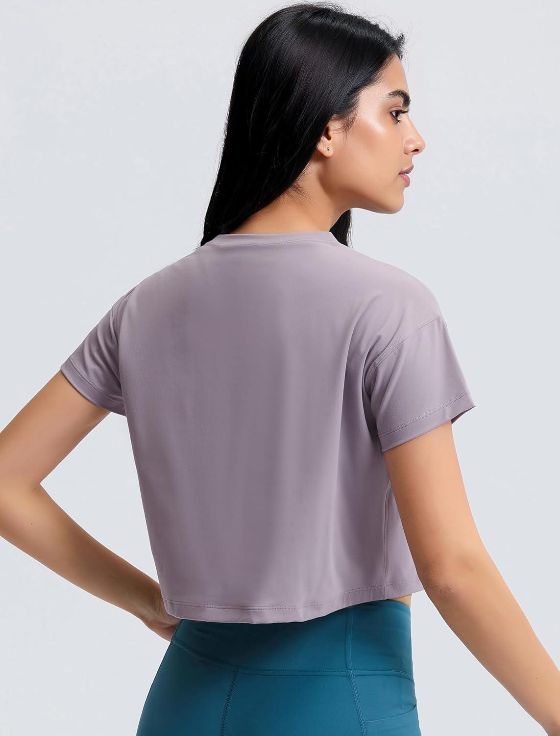 Yvette Workout Crop Tops for Women Loose Fit Short Sleeve Shirts Breathable Athletic Gym Yoga Casual Cropped T-Shirts(Pink)