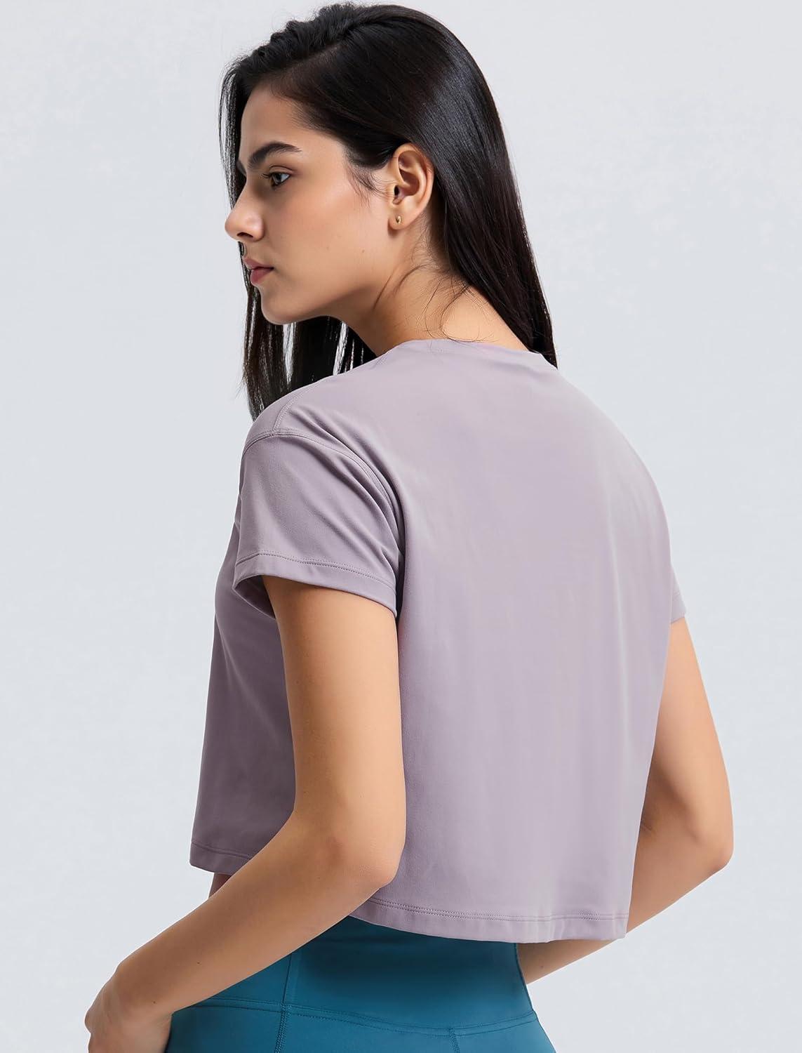 Yvette Workout Crop Tops for Women Loose Fit Short Sleeve Shirts Breathable Athletic Gym Yoga Casual Cropped T-Shirts(Pink)