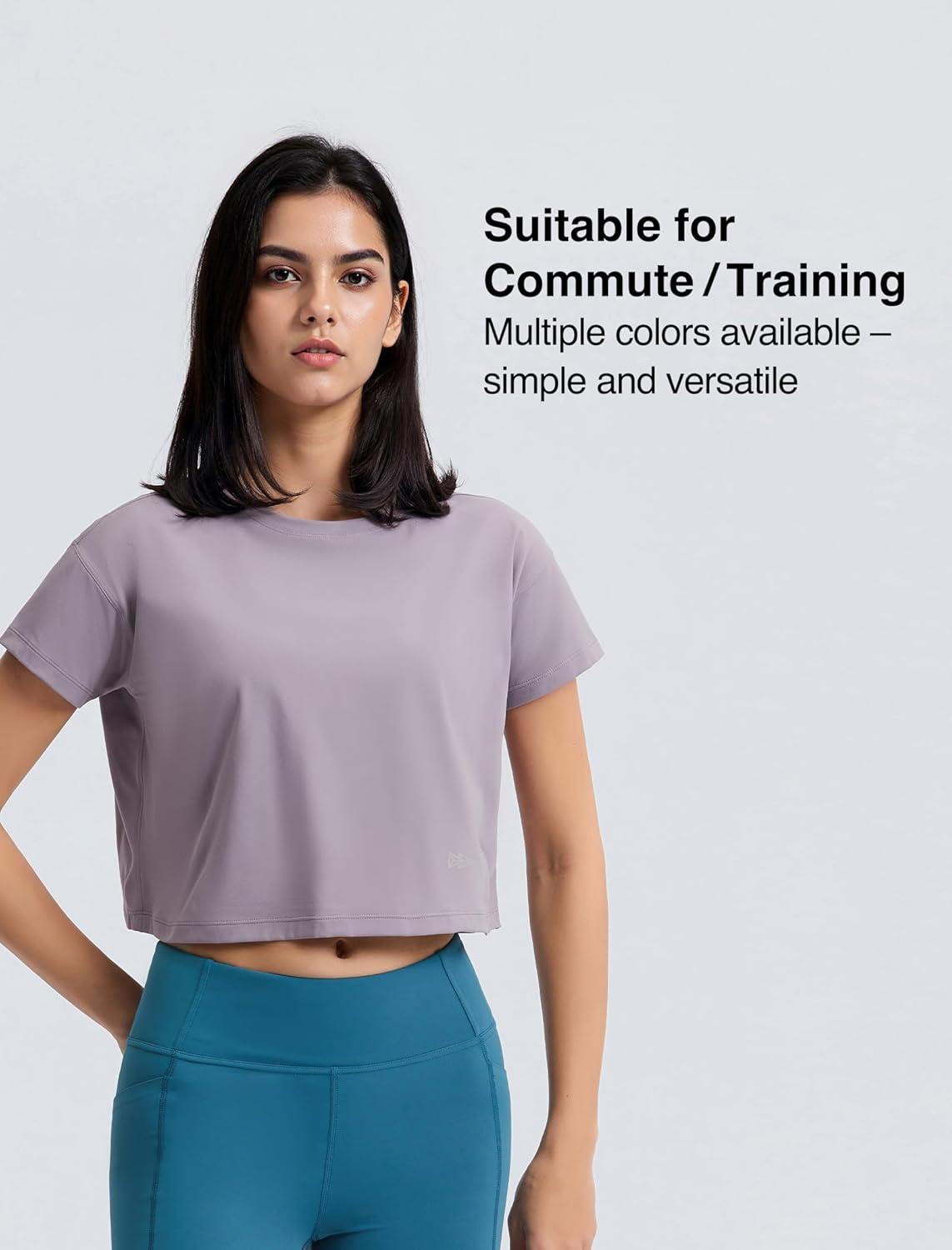 Yvette Workout Crop Tops for Women Loose Fit Short Sleeve Shirts Breathable Athletic Gym Yoga Casual Cropped T-Shirts(Pink)