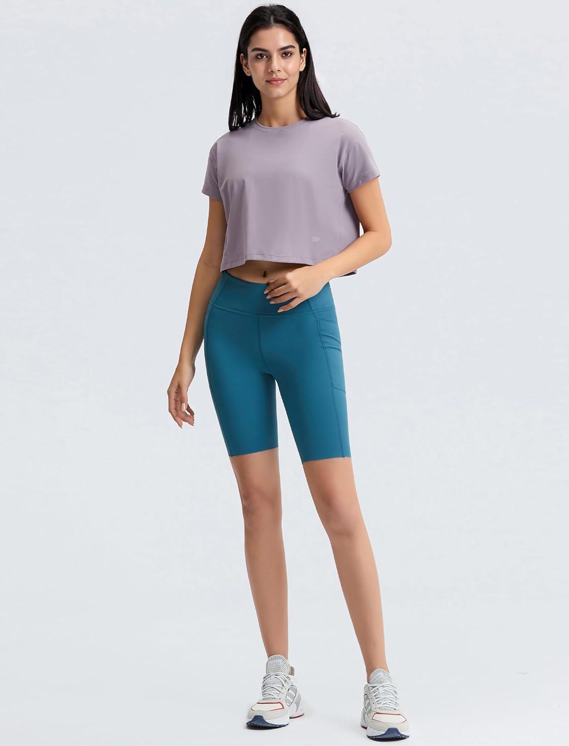 Yvette Workout Crop Tops for Women Loose Fit Short Sleeve Shirts Breathable Athletic Gym Yoga Casual Cropped T-Shirts(Pink)