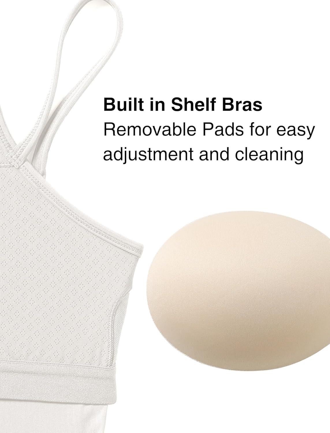 Yvette Racerback Crop Top with Removable Built in Bra Thin Straps Sports Bra for Women(Off-white)