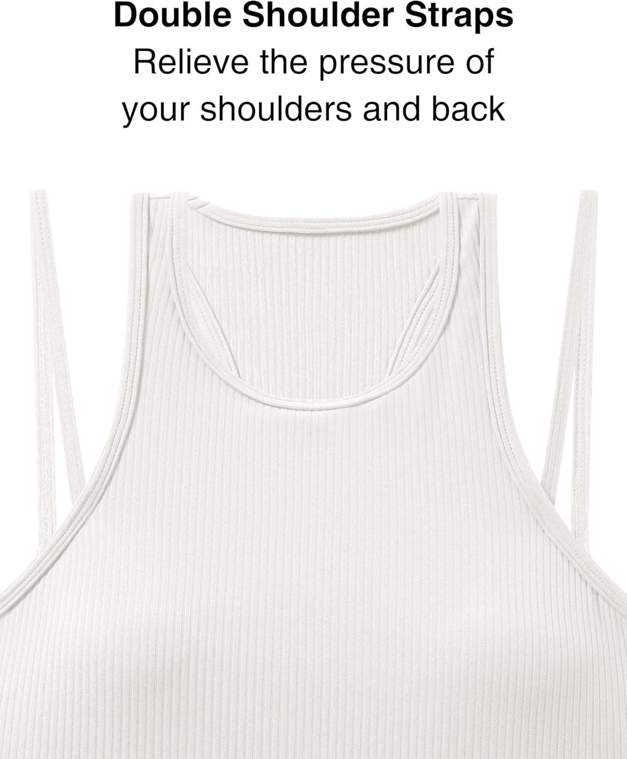 Yvette Racerback Crop Top with Removable Built in Bra Thin Straps Sports Bra for Women(Off-white)
