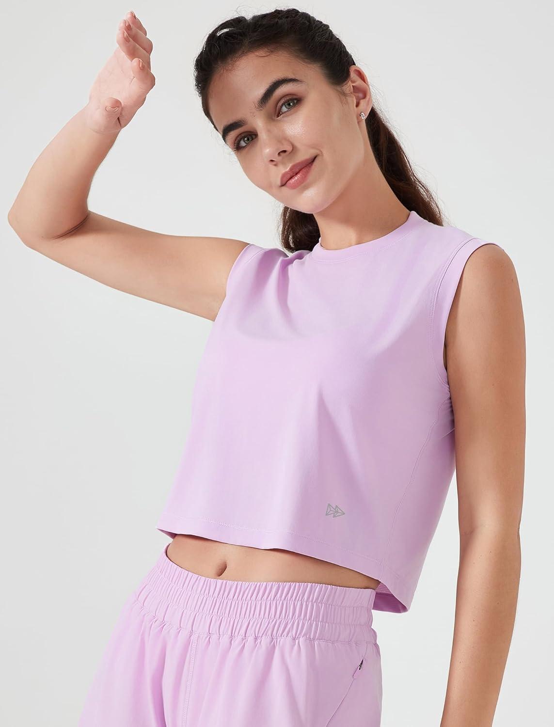 Yvette Women’s Sleeveless Crop Tank Tops Athletic Breathable Lightweight Workout Tennis Yoga Running Tee Shirts(Pink)
