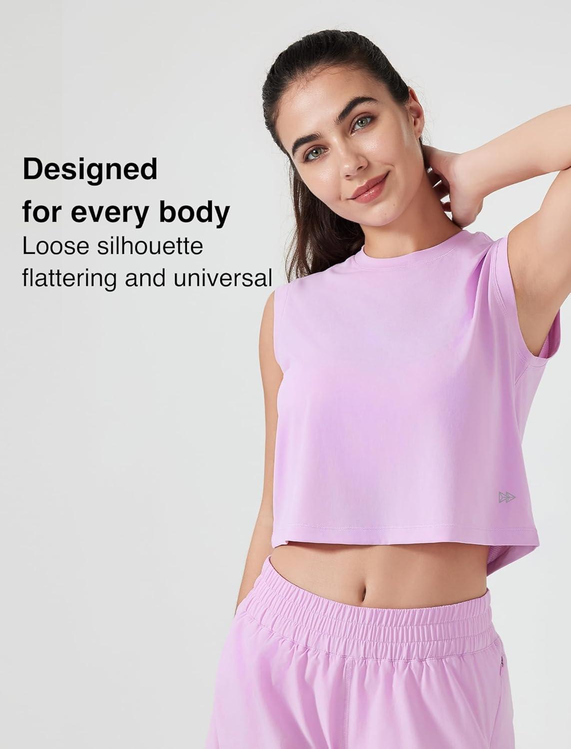 Yvette Women’s Sleeveless Crop Tank Tops Athletic Breathable Lightweight Workout Tennis Yoga Running Tee Shirts(Pink)