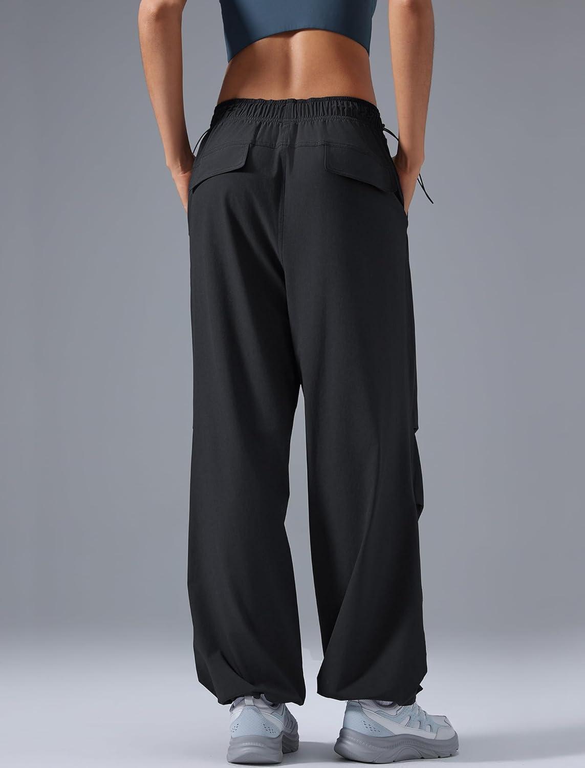 Yvette Women’s Joggers Parachute Pants Athletic Running Quick Dry Sweatpants with Pockets(Black)