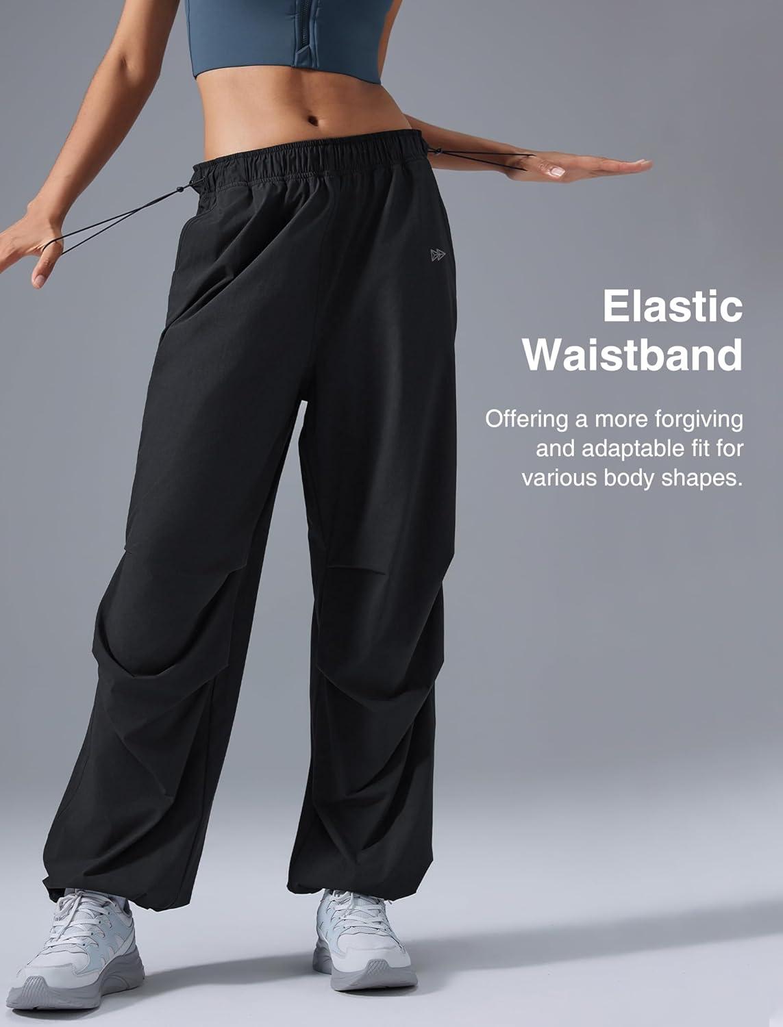 Yvette Women’s Joggers Parachute Pants Athletic Running Quick Dry Sweatpants with Pockets(Black)