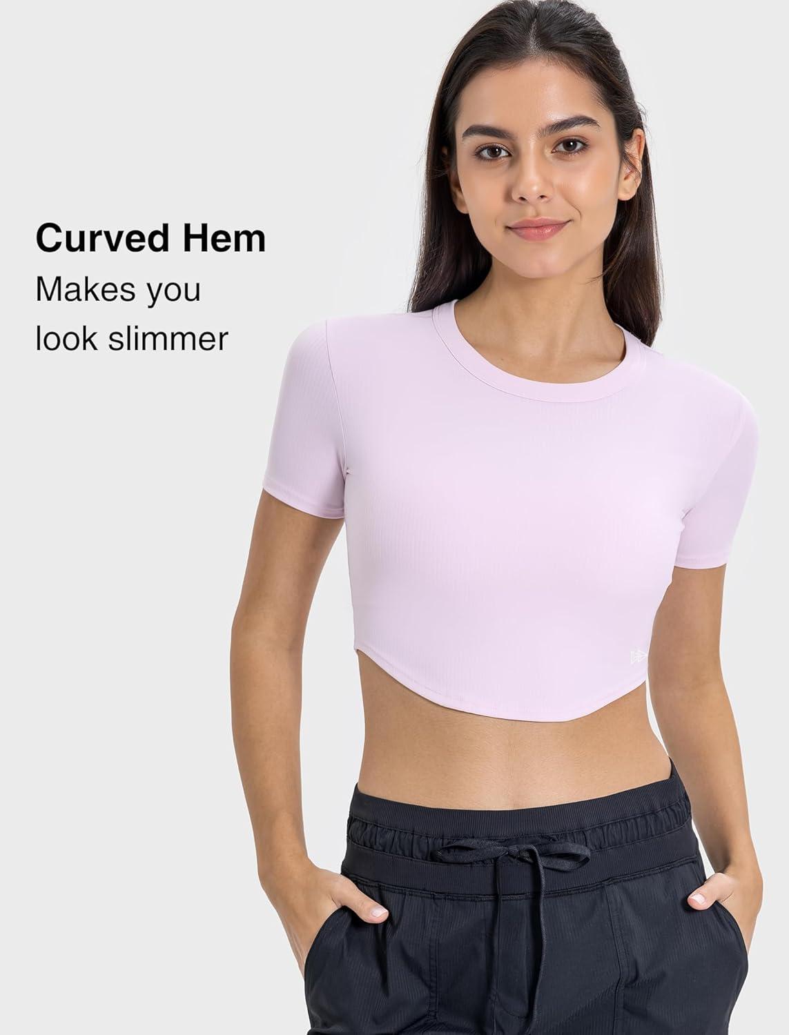 Yvette Womens Cropped Top Short Sleeve Breathable T-Shirts Athletic Yoga Tee Tops(Light Pink)