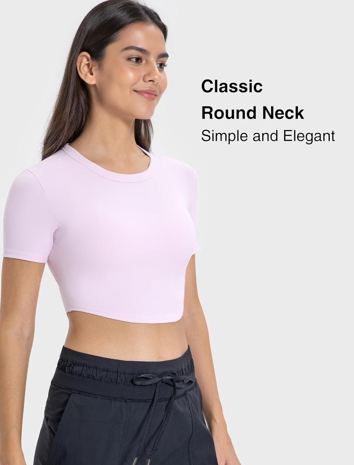Yvette Womens Cropped Top Short Sleeve Breathable T-Shirts Athletic Yoga Tee Tops(Light Pink)