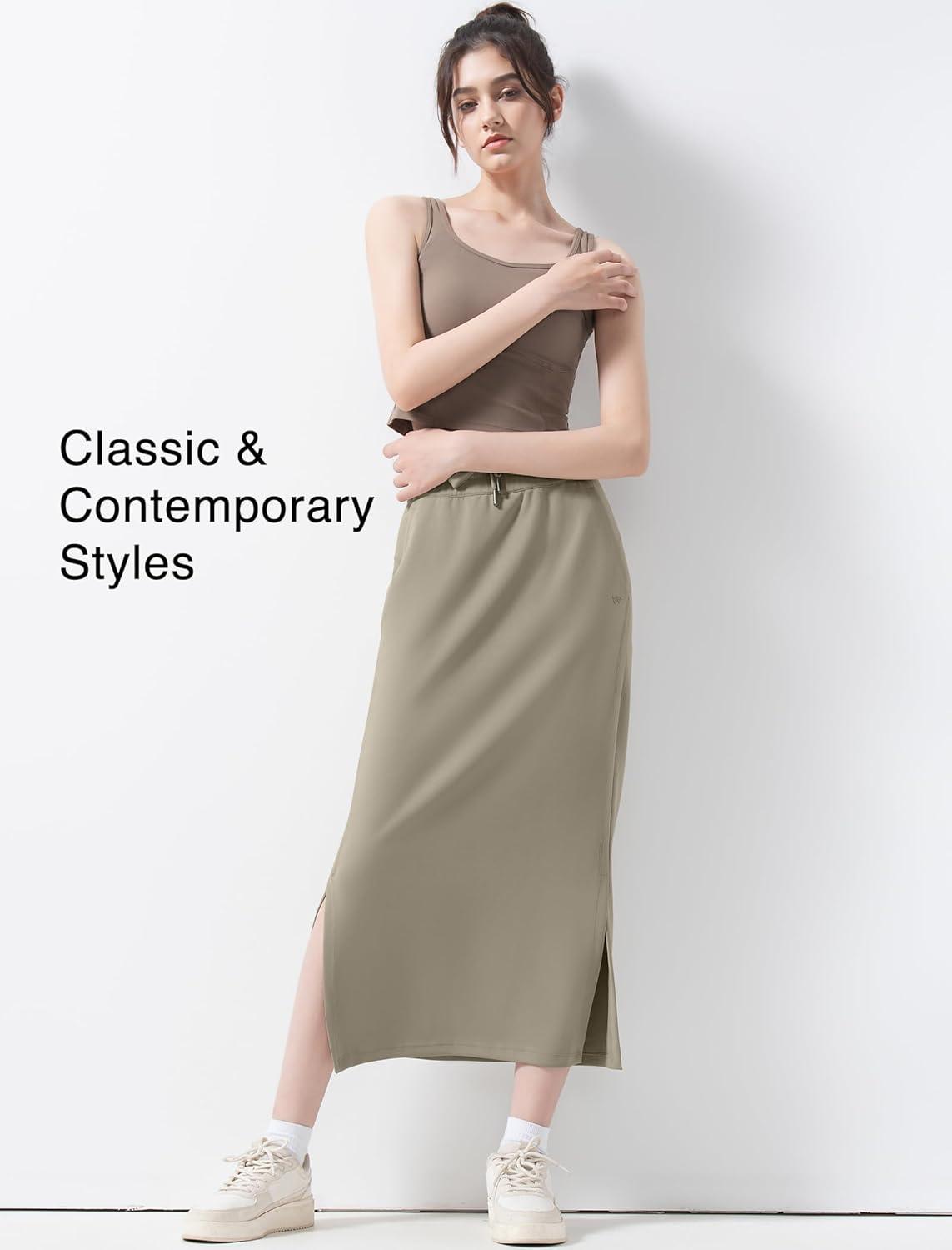 Yvette Women’s Midi Length Athletic Skirts High Waist Tennis Skirts for Women(Oak)