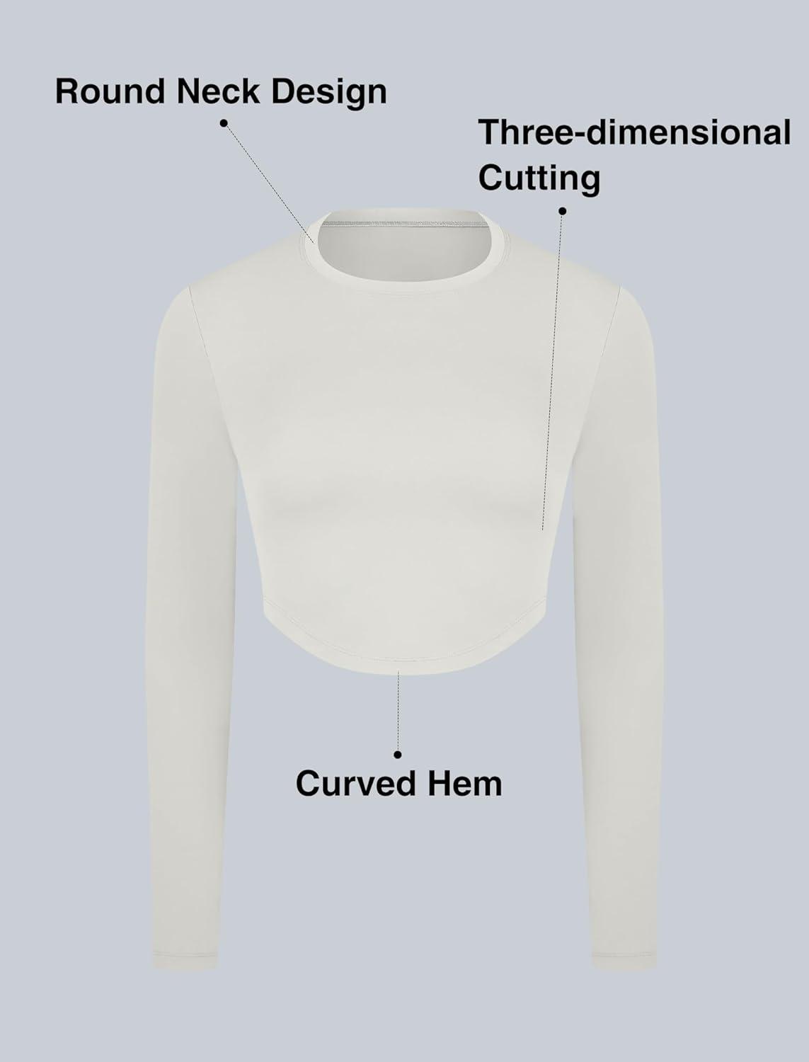 Yvette Women’s Workout Athletic T-Shirts Long Sleeve Running Basic Tee Top Gym Casual Cropped Shirts(Off-white)