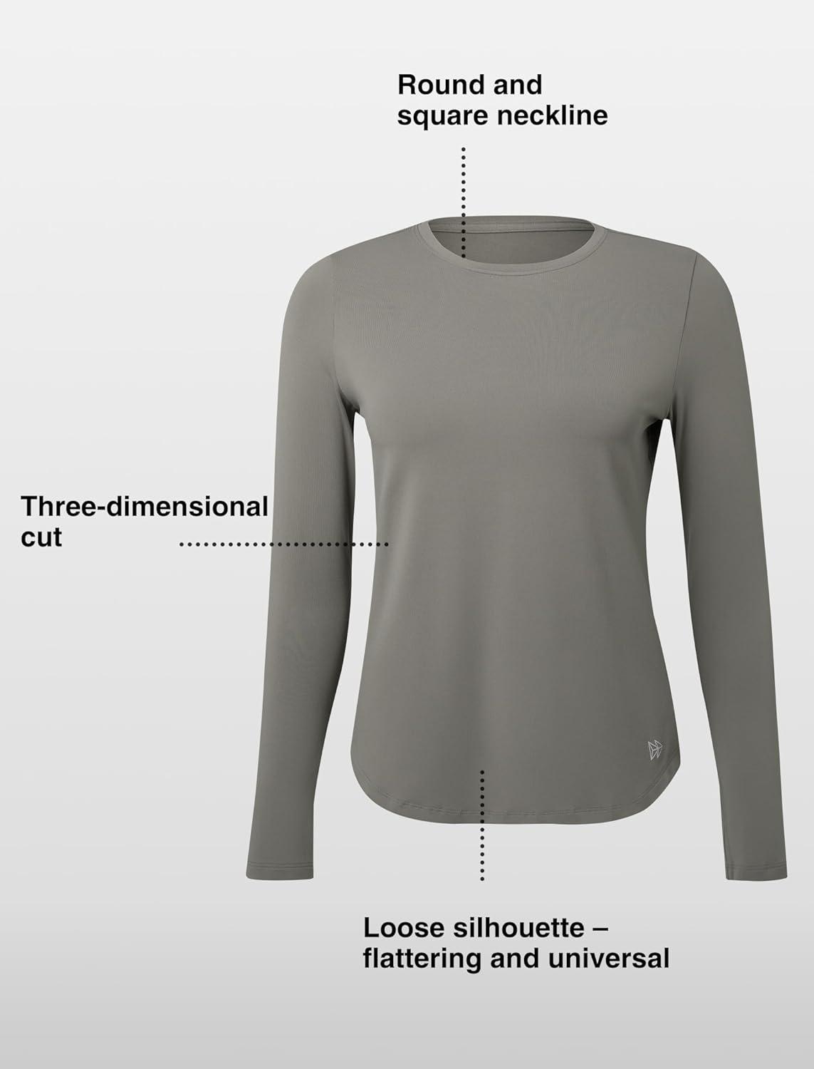 Yvette Women’s Long Sleeve Athletic T-Shirts Workout Running Basic Tee Tank Top Gym Casual Shirts(Grey Khaki)