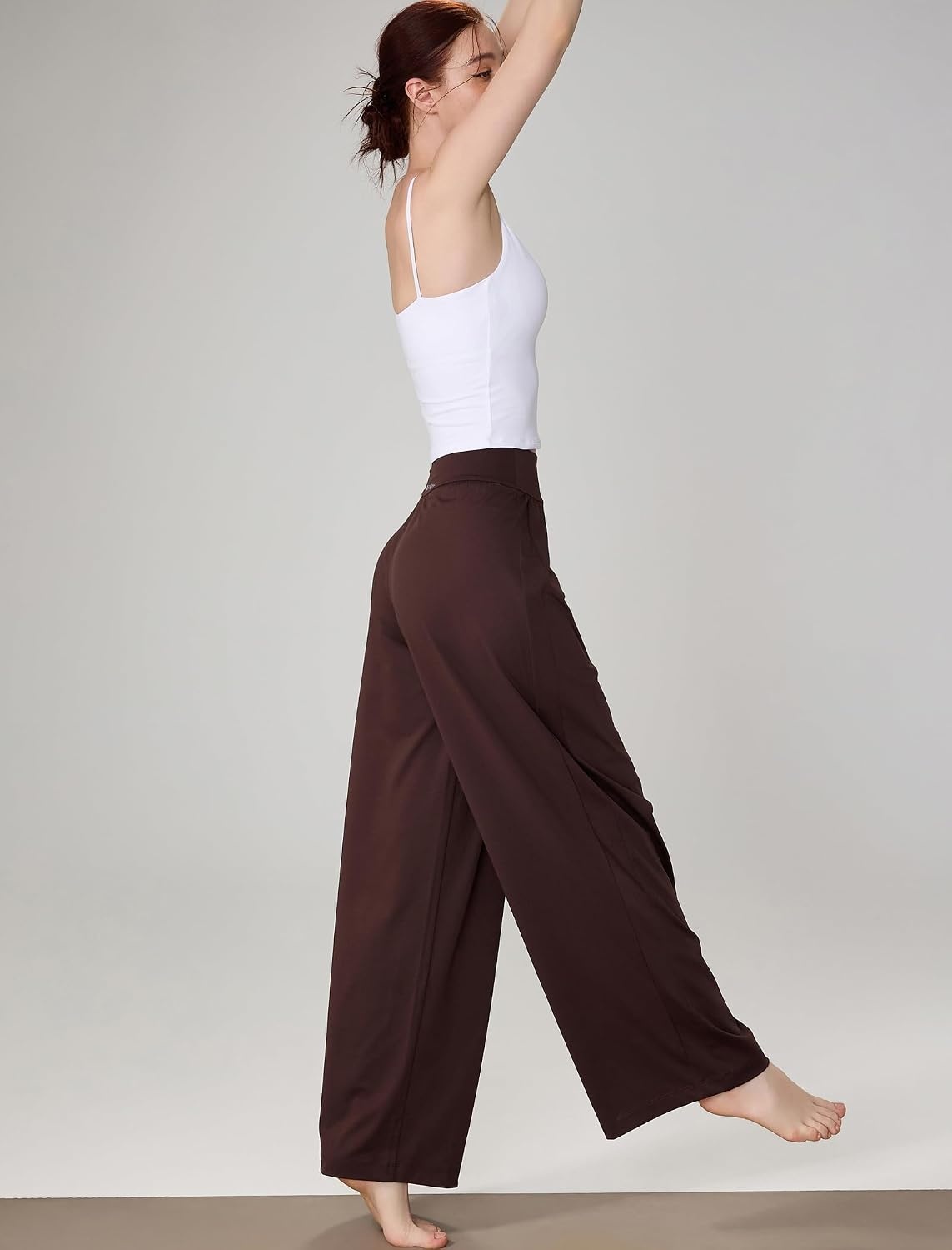 Yvette High Waisted Wide Leg Pants for Women Lightweight Casual Athletic Pants Loose Fit Lounge Travel Work(Brown)