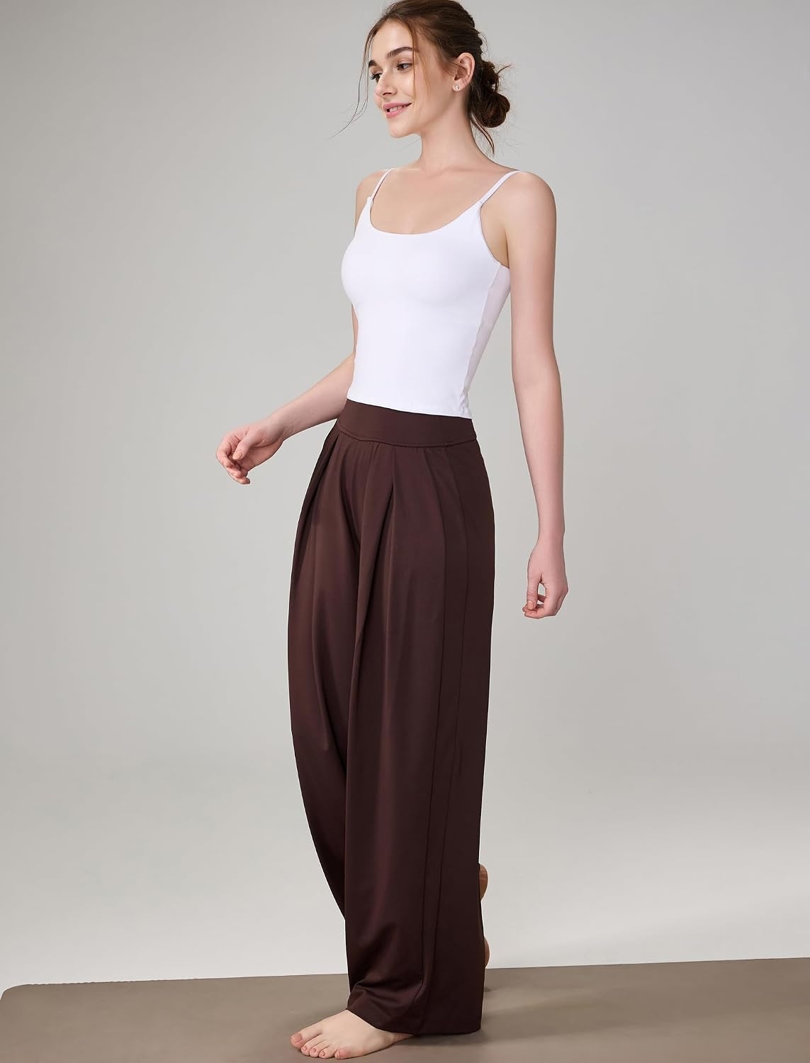 Yvette High Waisted Wide Leg Pants for Women Lightweight Casual Athletic Pants Loose Fit Lounge Travel Work(Brown)