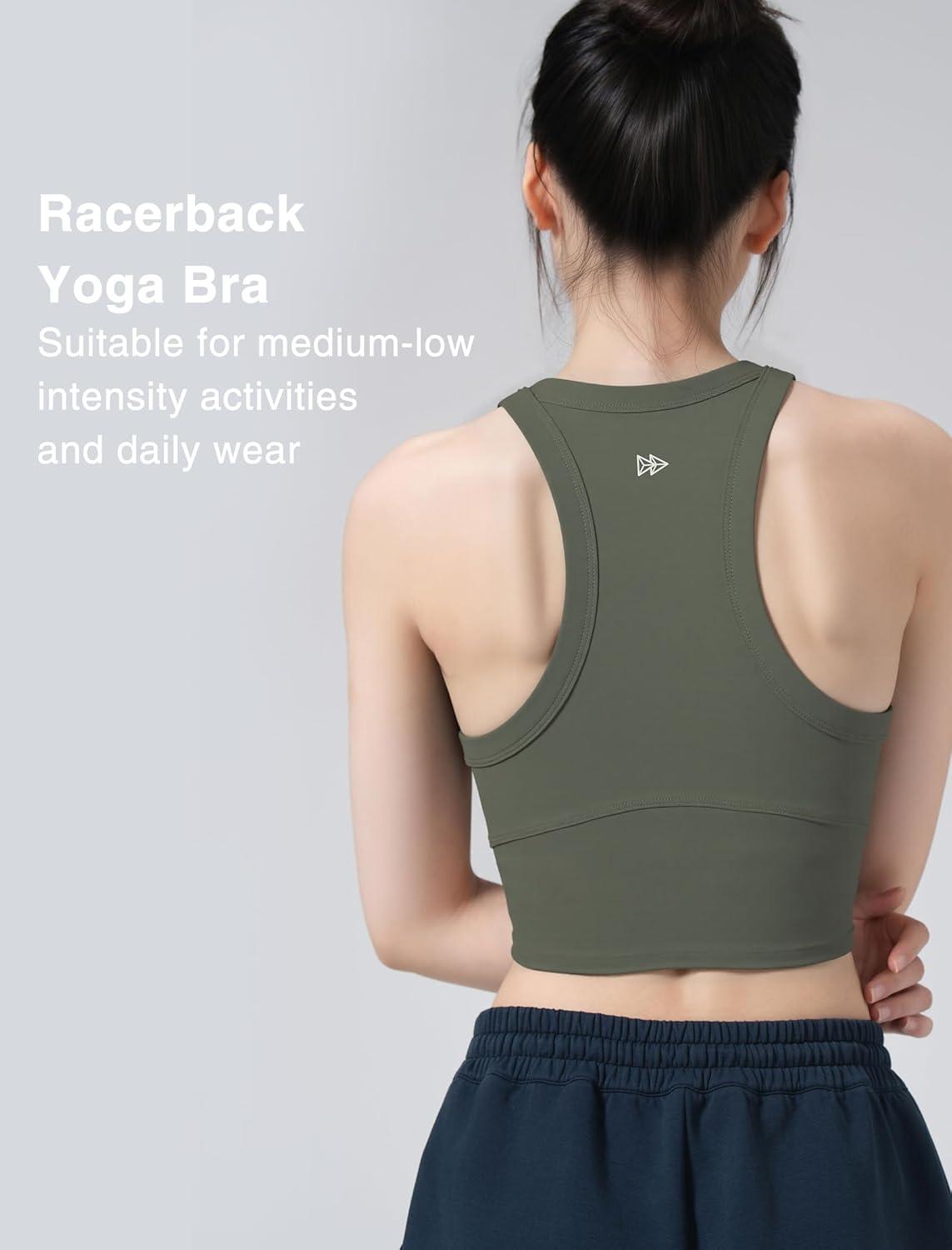 Yvette Longline High Neck Sports Bras for Women Racerback Padded Crop Tank Top with Built in Bra Workout Yoga(Green)
