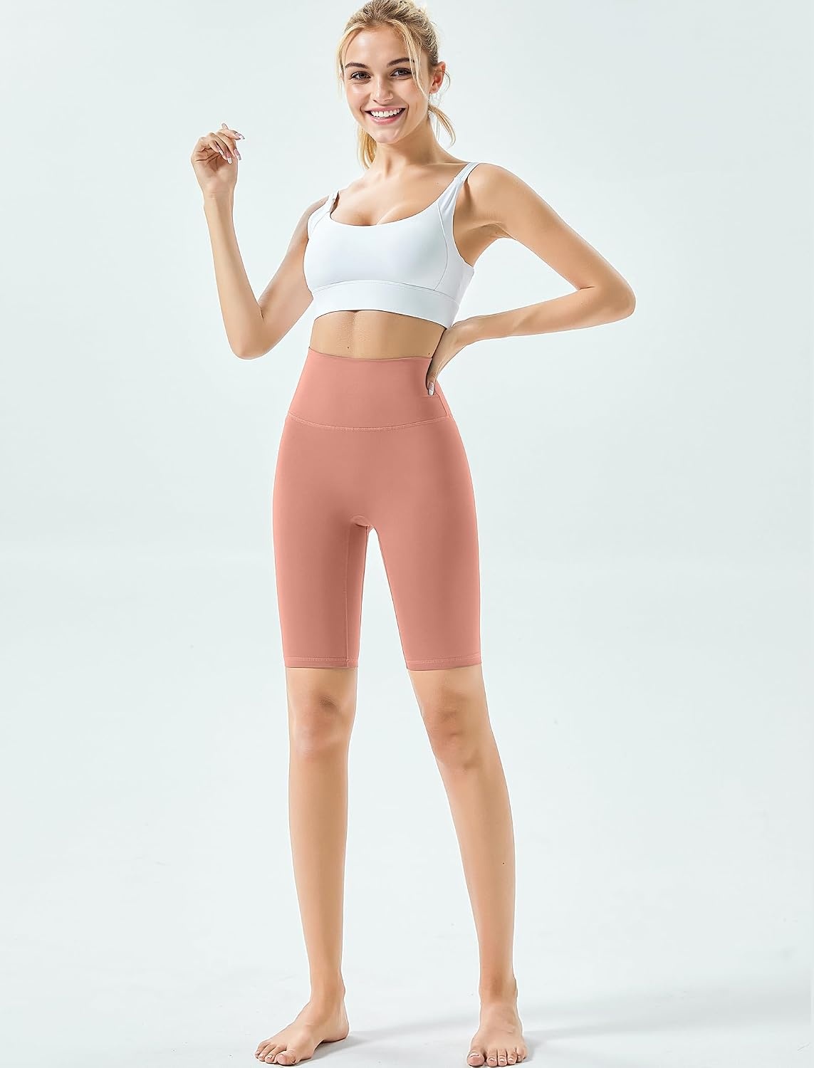 Yvette Womens Biker Shorts Tummy Control High Waist Running Workout Yoga Shorts(Coral Red)