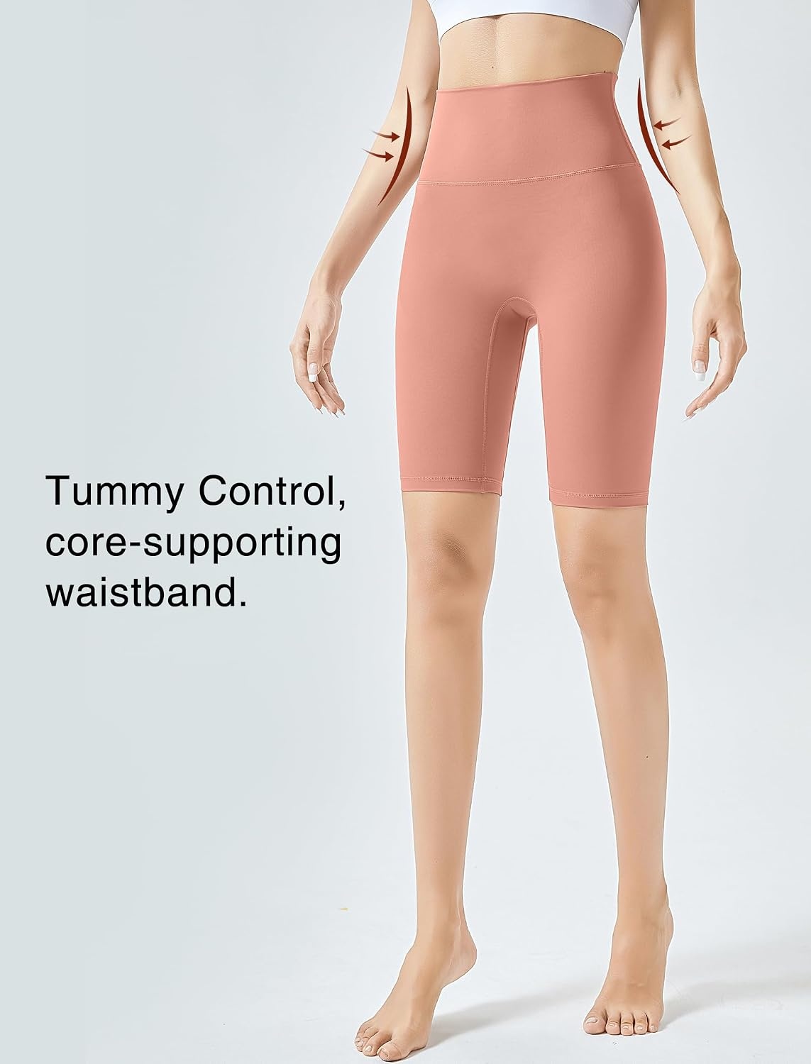 Yvette Womens Biker Shorts Tummy Control High Waist Running Workout Yoga Shorts(Coral Red)