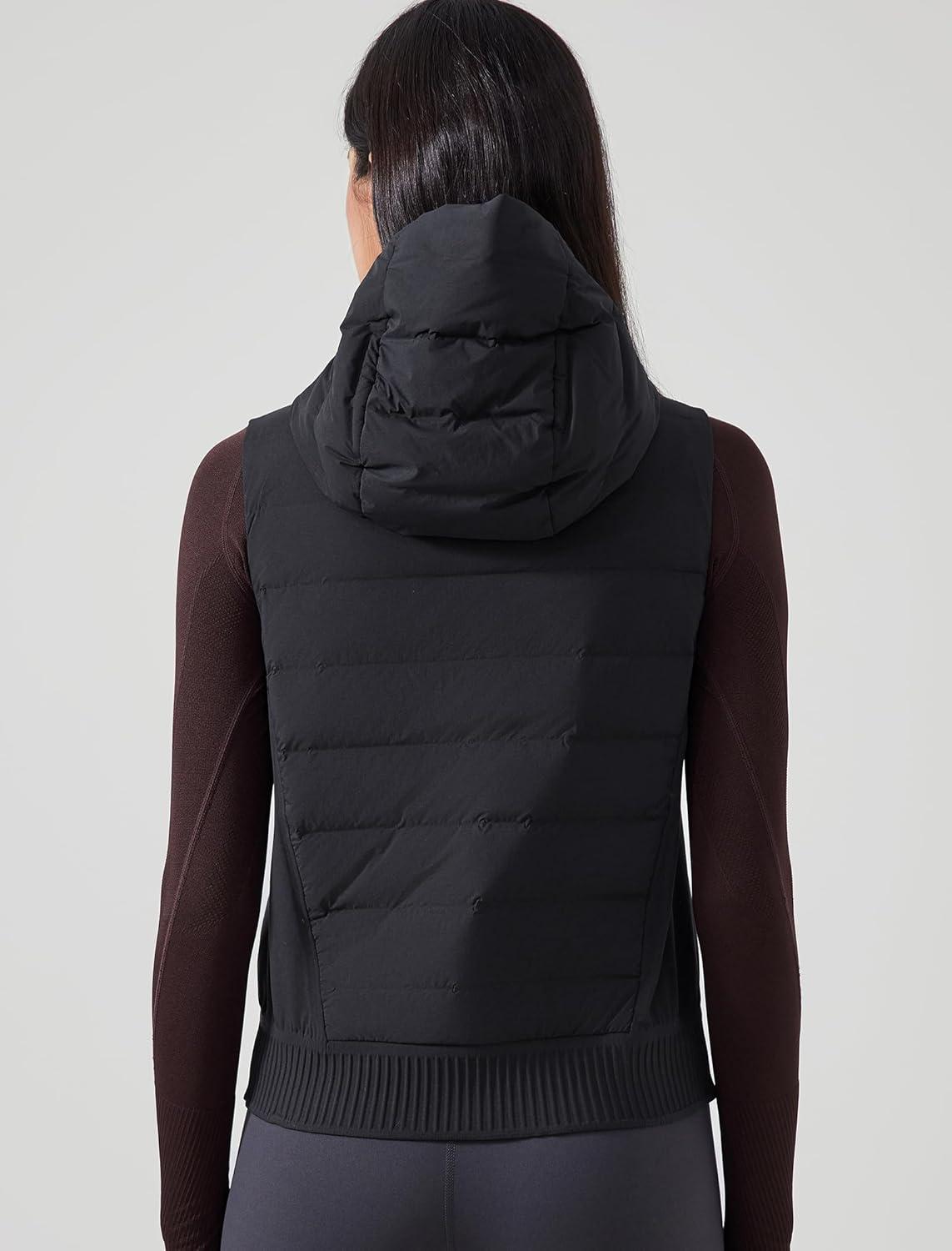 Yvette Women’s Hooded Lightweight Warm Windproof Zip Up Sleeveless Jacket for Hiking Golf Running(Black)