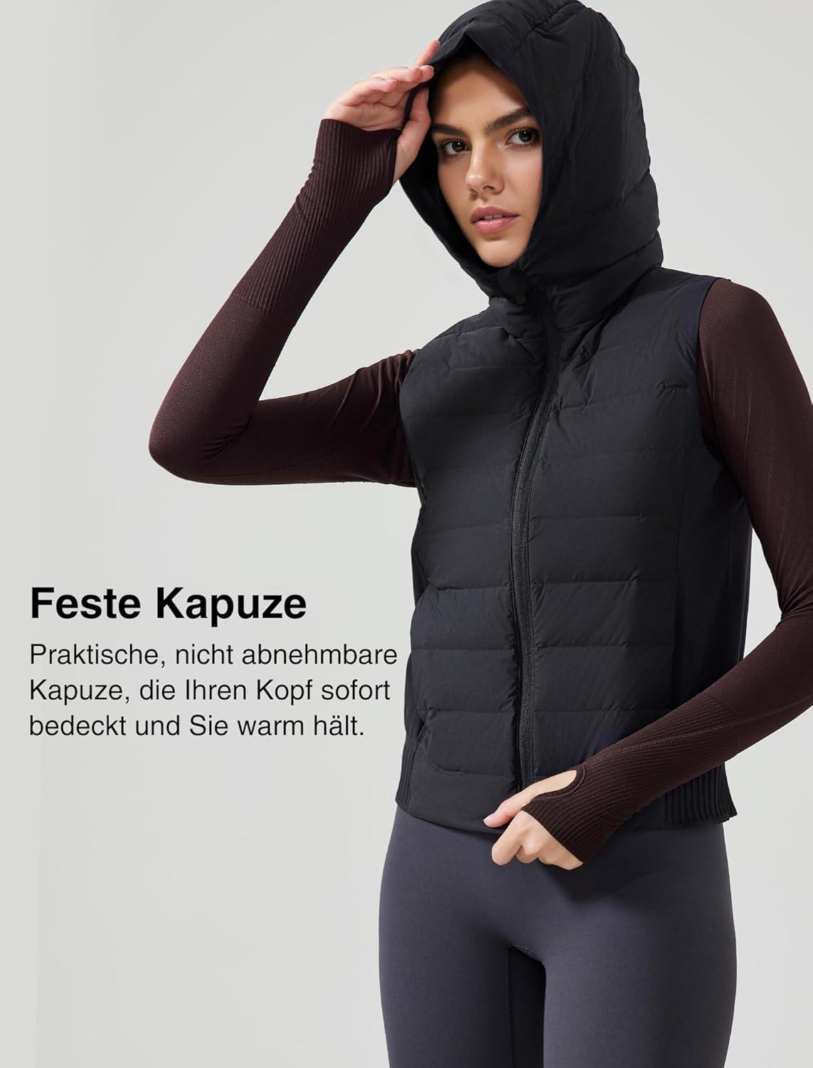 Yvette Women’s Hooded Lightweight Warm Windproof Zip Up Sleeveless Jacket for Hiking Golf Running(Black)