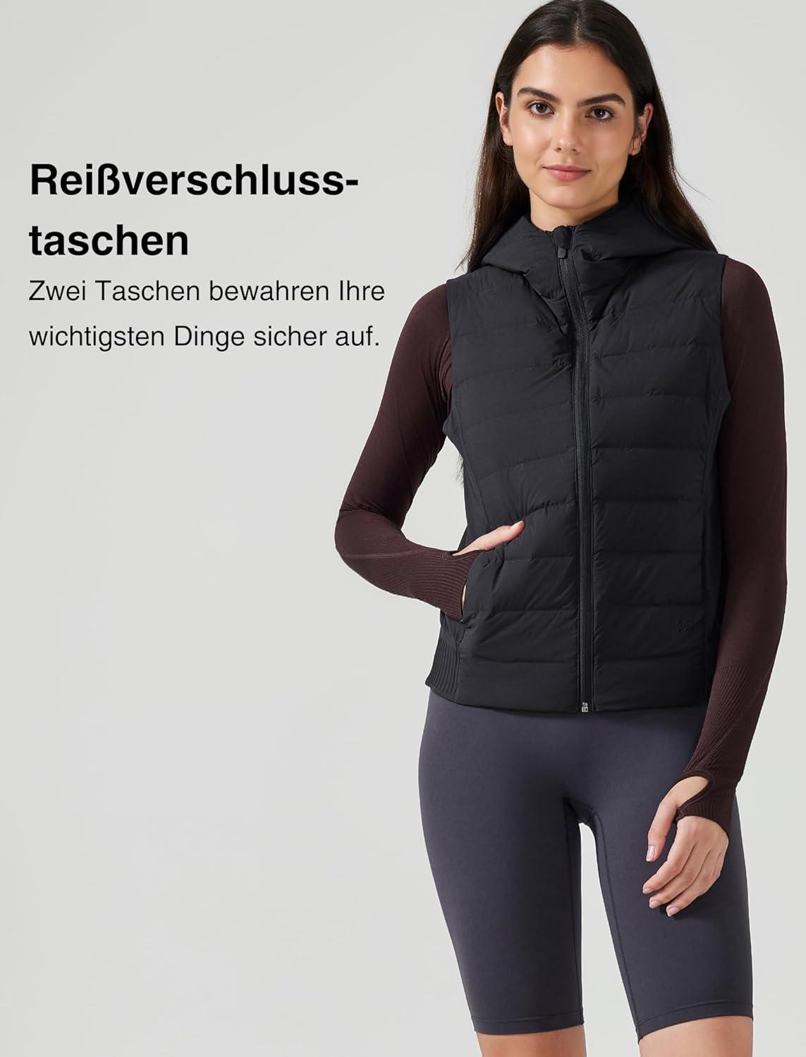 Yvette Women’s Hooded Lightweight Warm Windproof Zip Up Sleeveless Jacket for Hiking Golf Running(Black)