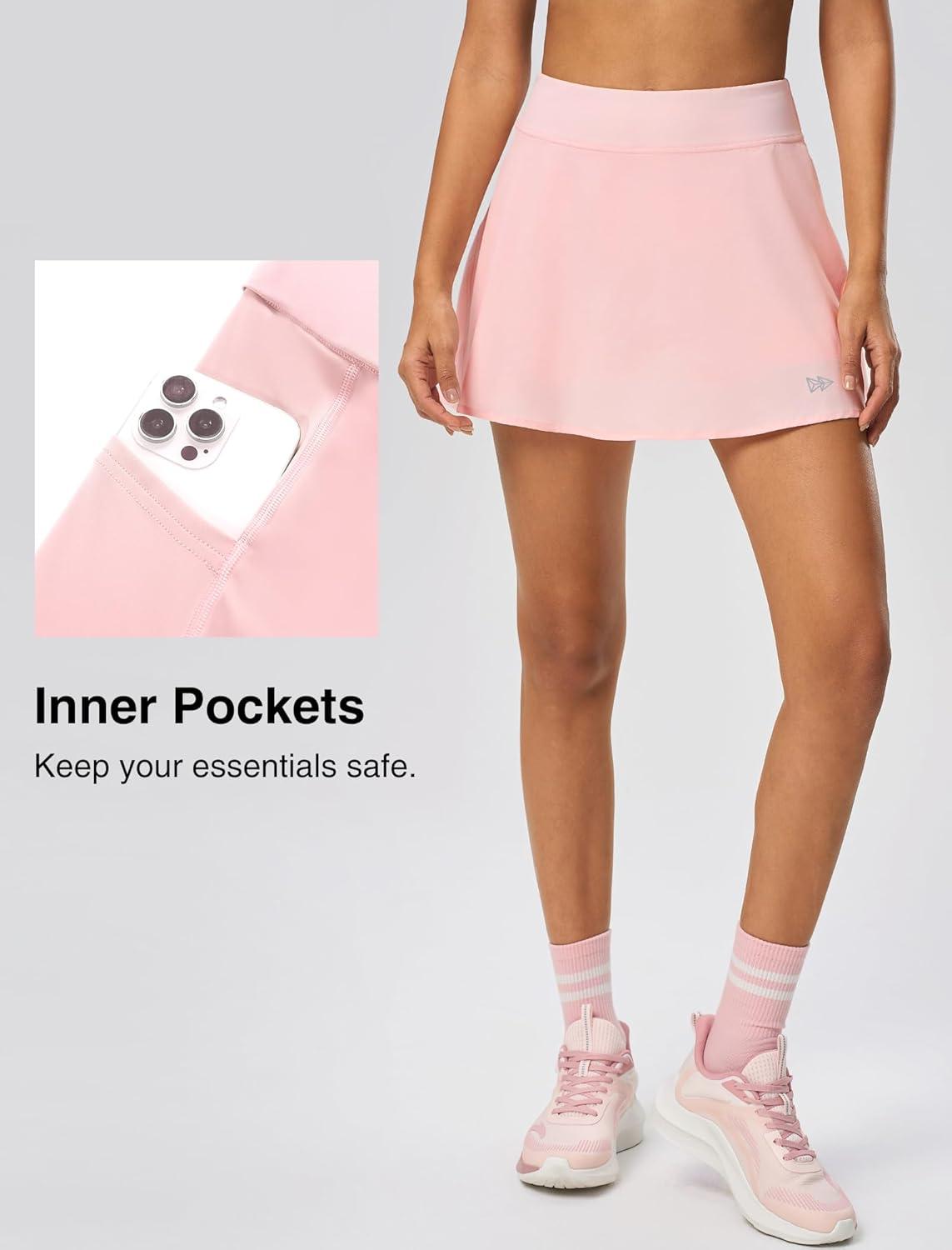 Yvette Athletic Skirt for Tennis Golf Pickleball – High Waisted Sports Skorts with Pockets(Pink)