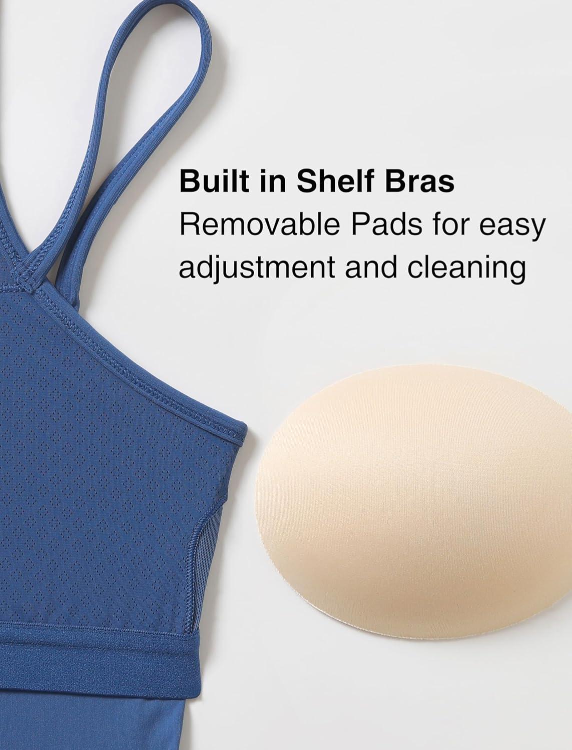 Yvette Racerback Crop Top with Removable Built in Bra Thin Straps Sports Bra for Women(Blue)