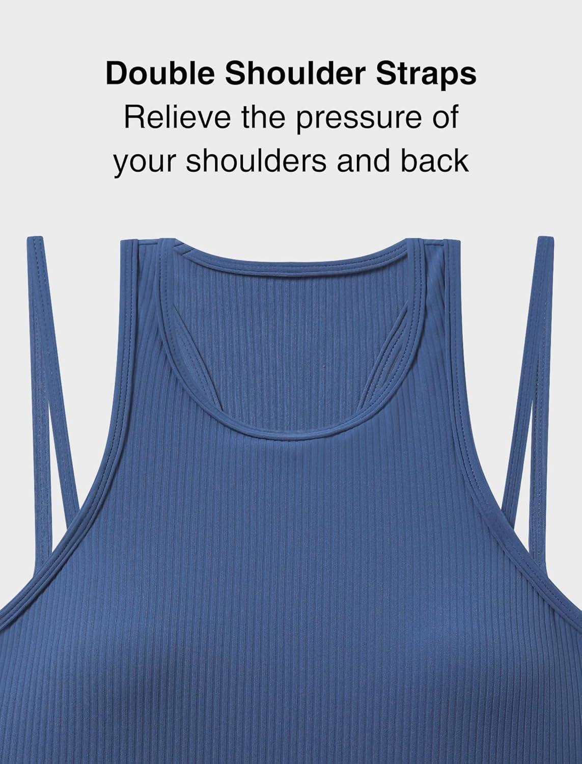 Yvette Racerback Crop Top with Removable Built in Bra Thin Straps Sports Bra for Women(Blue)