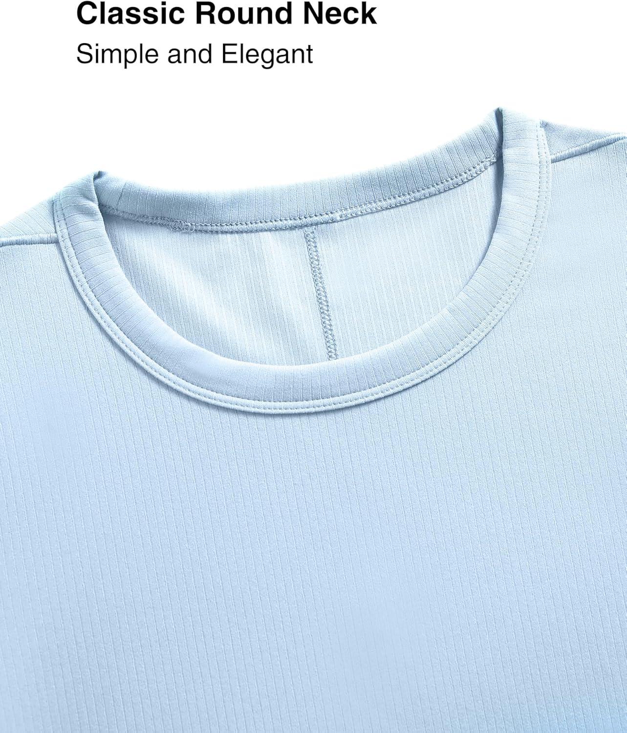 Yvette Womens Cropped Top Short Sleeve Breathable T-Shirts Athletic Yoga Tee Tops(Blue)