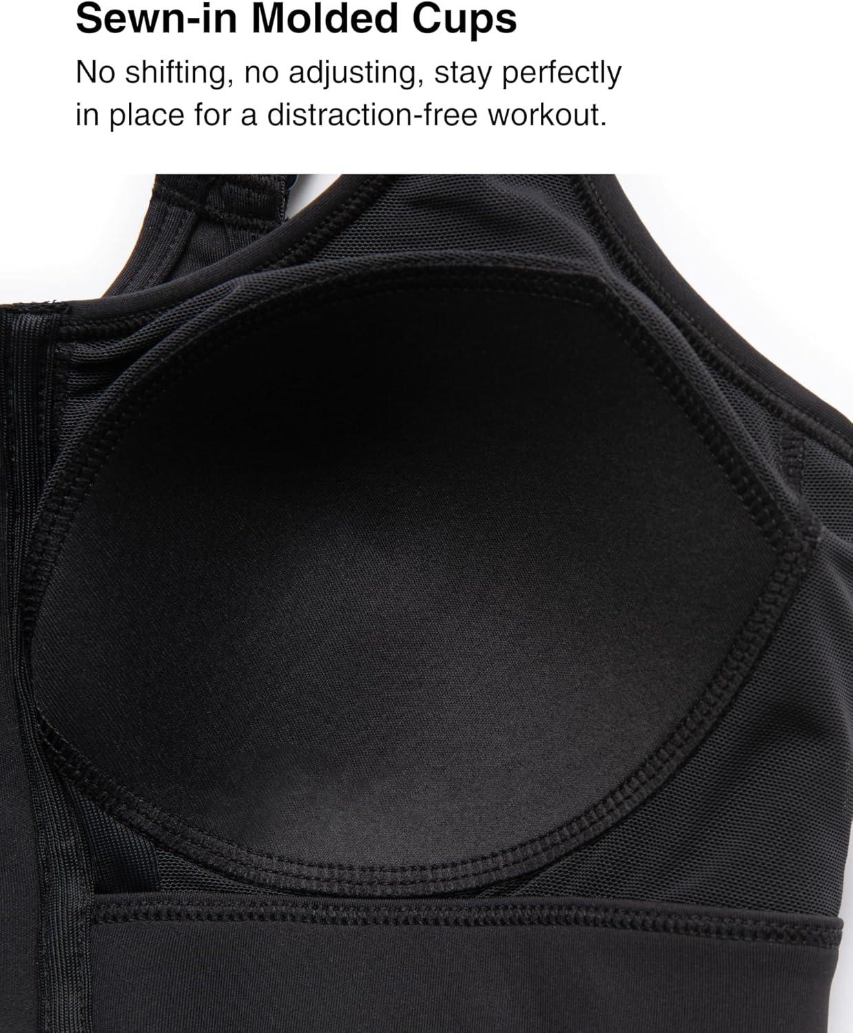 Yvette Adjustable Sports Bras for Women High Impact Support – Zip Front Sports Bra Plus Size Wireless for Running Workout(Black)