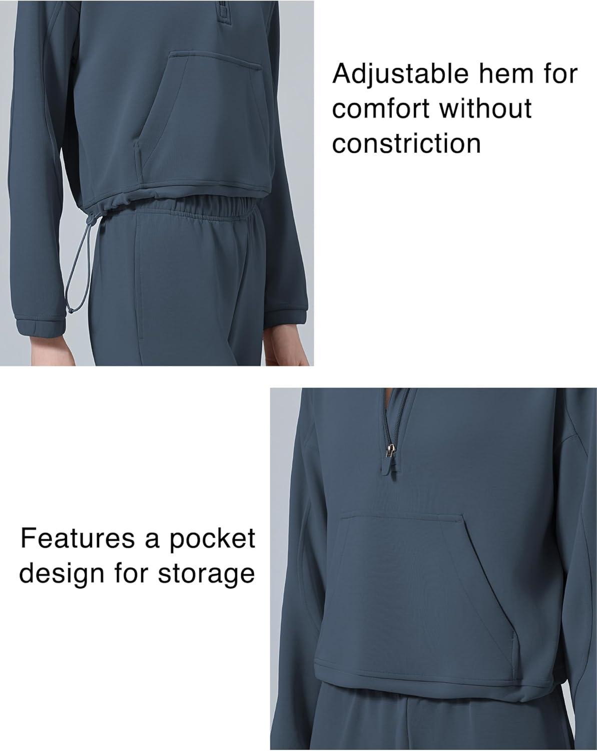 Yvette Womens’ Half Zip Pullover Stand Collar Cropped Workout Sweatshirt with Pockets Long Sleeve Shirts Clothes(Blue)