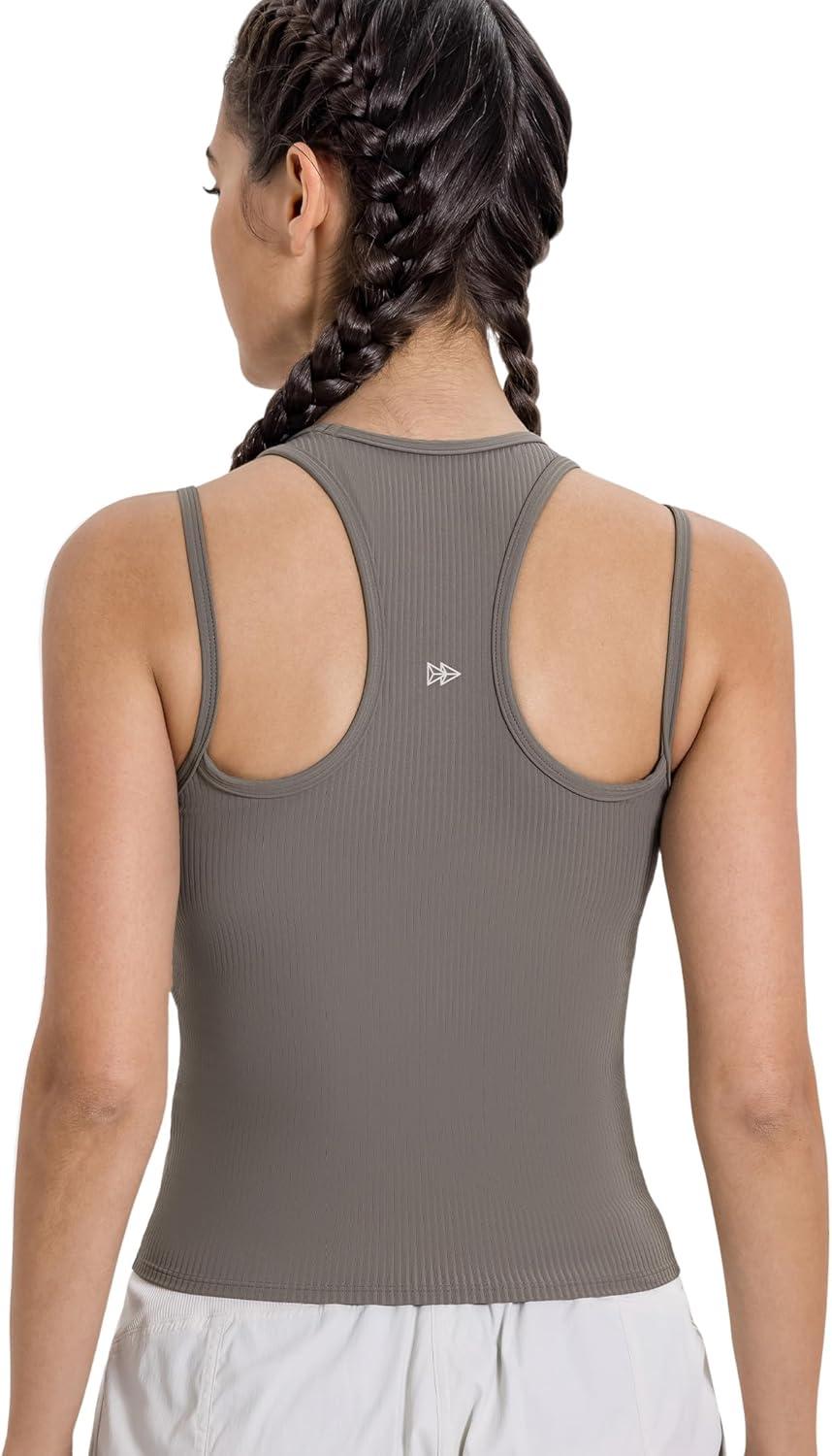 Yvette Racerback Crop Top with Removable Built in Bra Thin Straps Sports Bra for Women(Grey)