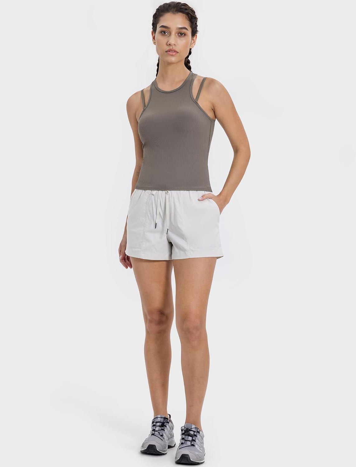 Yvette Racerback Crop Top with Removable Built in Bra Thin Straps Sports Bra for Women(Grey)