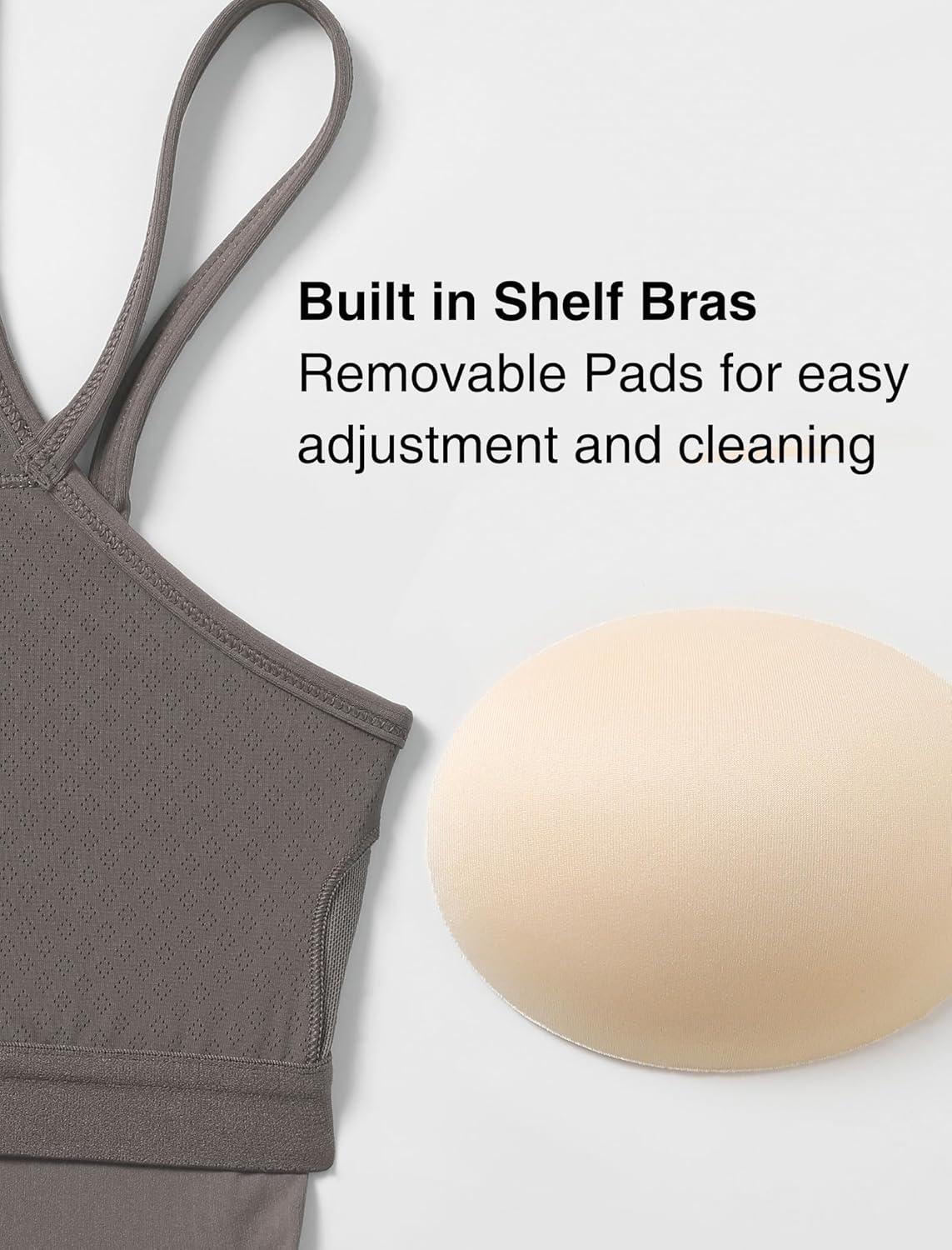 Yvette Racerback Crop Top with Removable Built in Bra Thin Straps Sports Bra for Women(Grey)