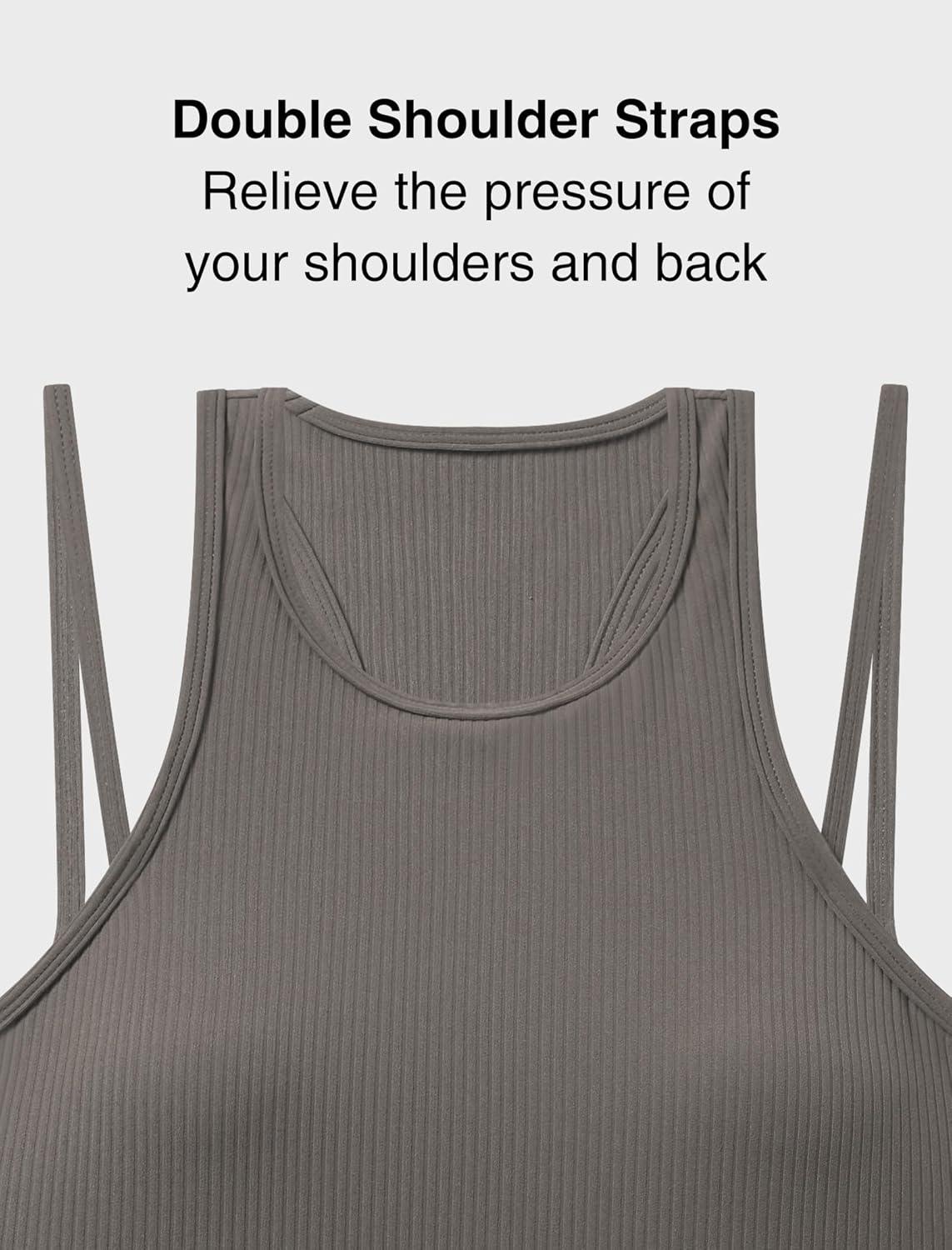Yvette Racerback Crop Top with Removable Built in Bra Thin Straps Sports Bra for Women(Grey)