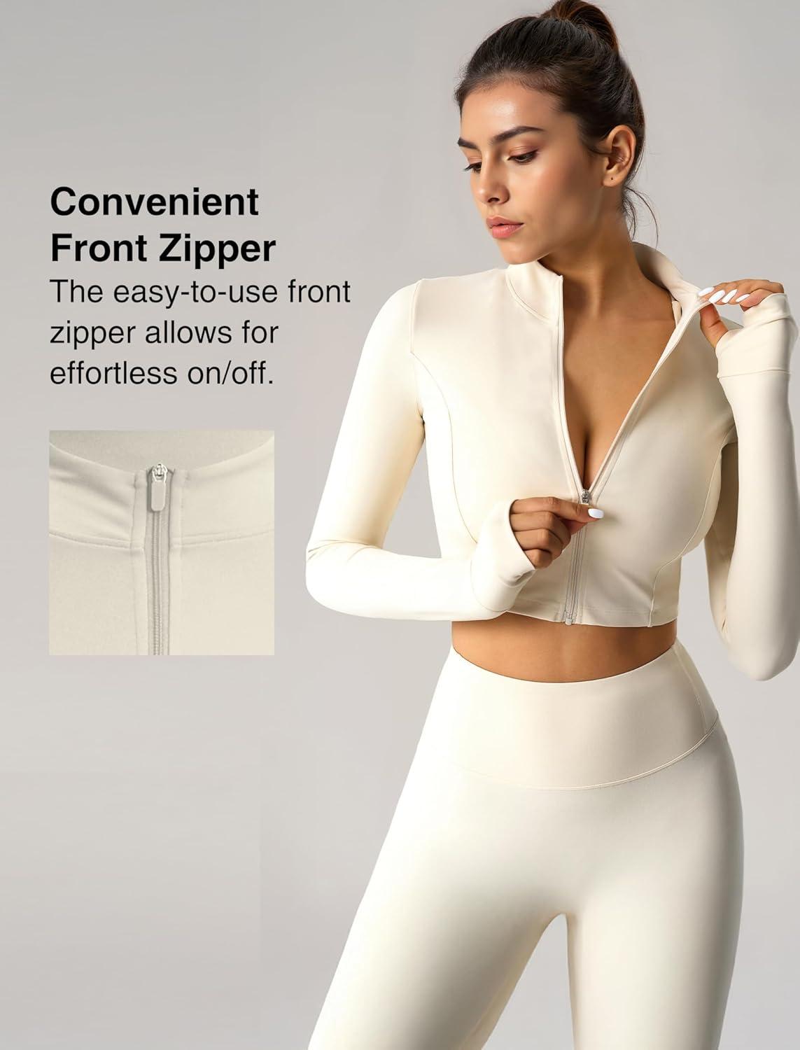 Yvette Women’s Athletic Full Zip Workout Jacket with Thumb Holes Running Yoga Slim Fit Cropped Jacket(Apricot)