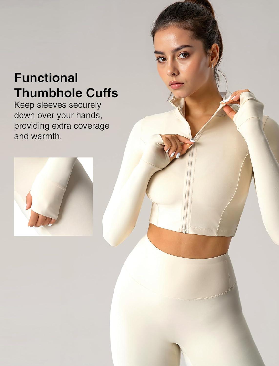 Yvette Women’s Athletic Full Zip Workout Jacket with Thumb Holes Running Yoga Slim Fit Cropped Jacket(Apricot)