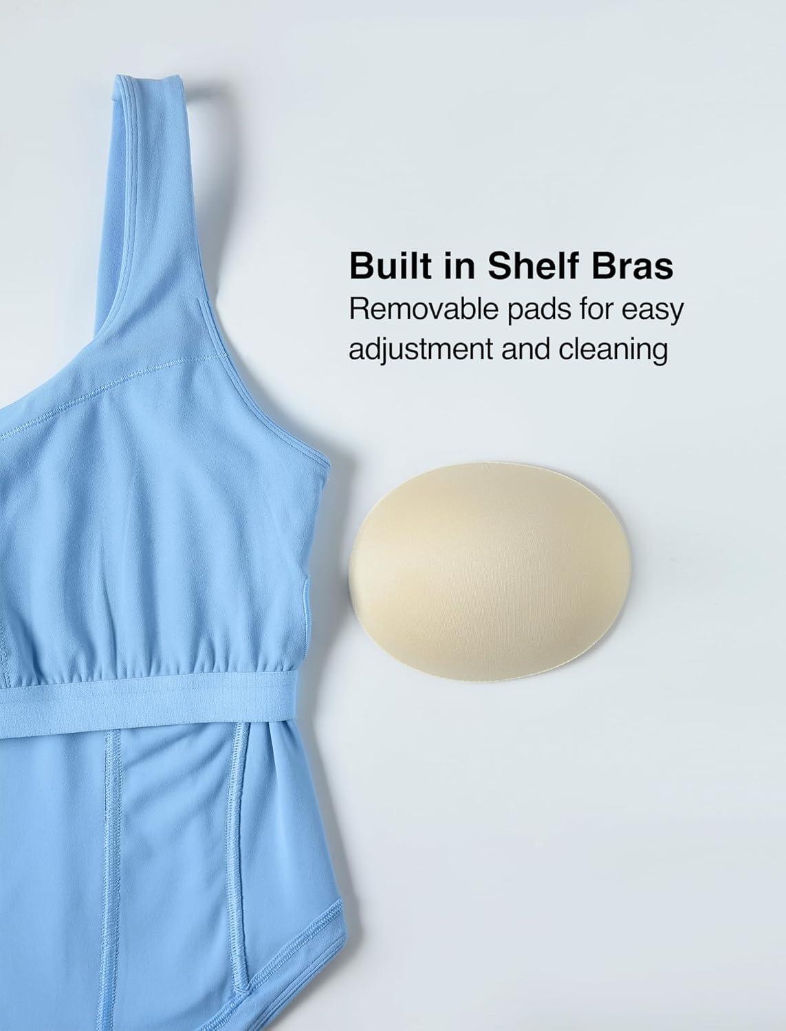 Yvette Athletic Tank Tops for Women Built in Bra Workout Yoga Padded Basic Cami Shirts Gym Tennis Pickleball(Blue)