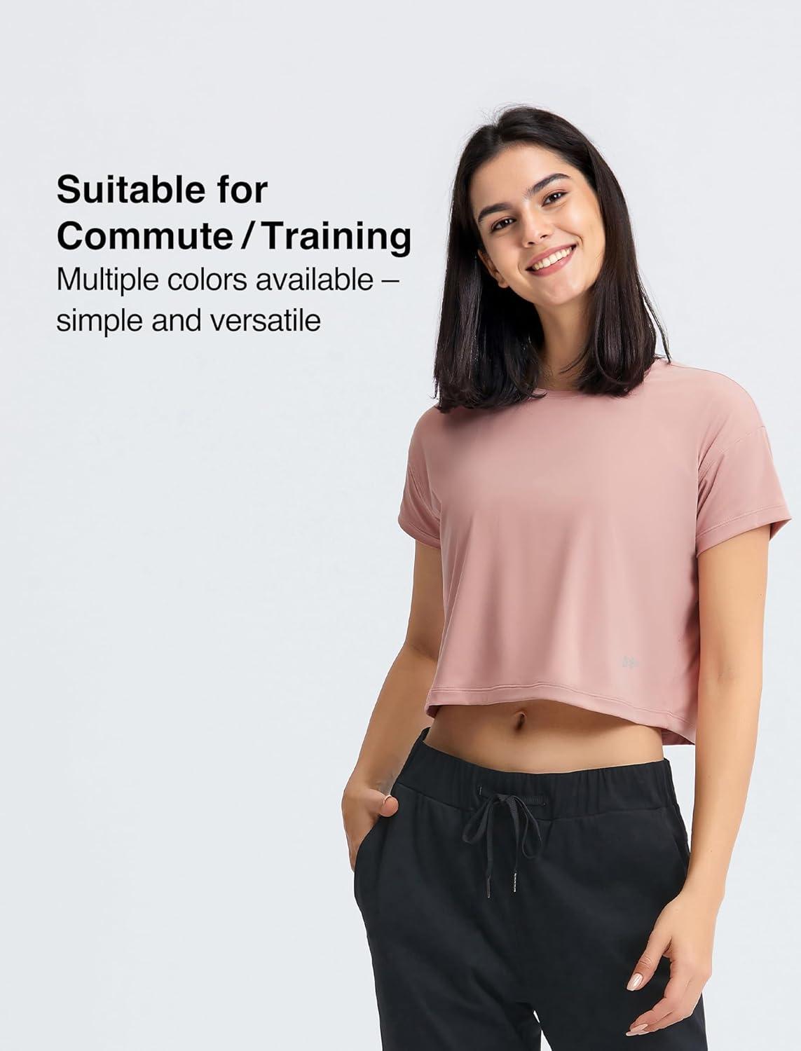 Yvette Workout Crop Tops for Women Loose Fit Short Sleeve Shirts Breathable Athletic Gym Yoga Casual Cropped T-Shirts(Dark Pink)