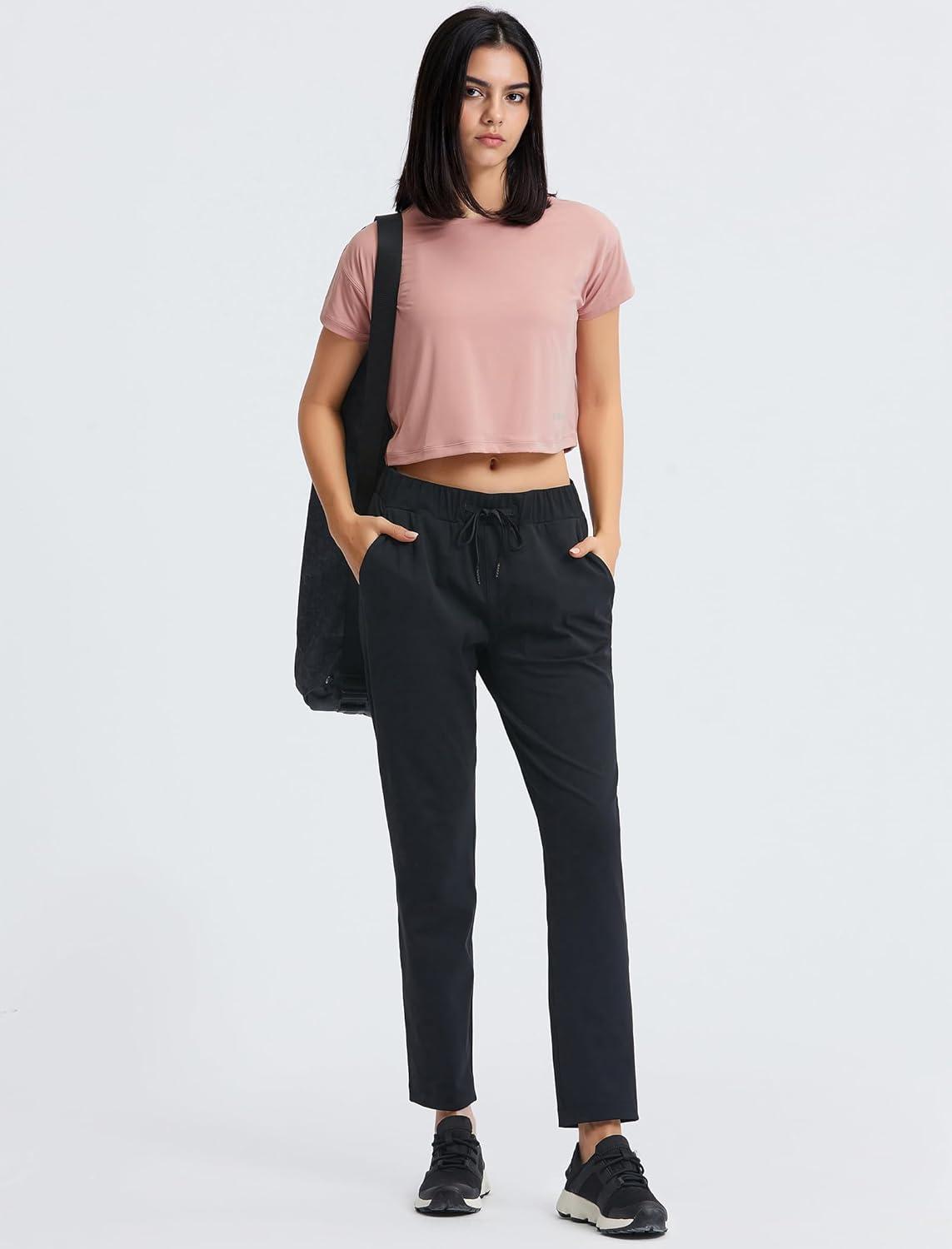 Yvette Workout Crop Tops for Women Loose Fit Short Sleeve Shirts Breathable Athletic Gym Yoga Casual Cropped T-Shirts(Dark Pink)