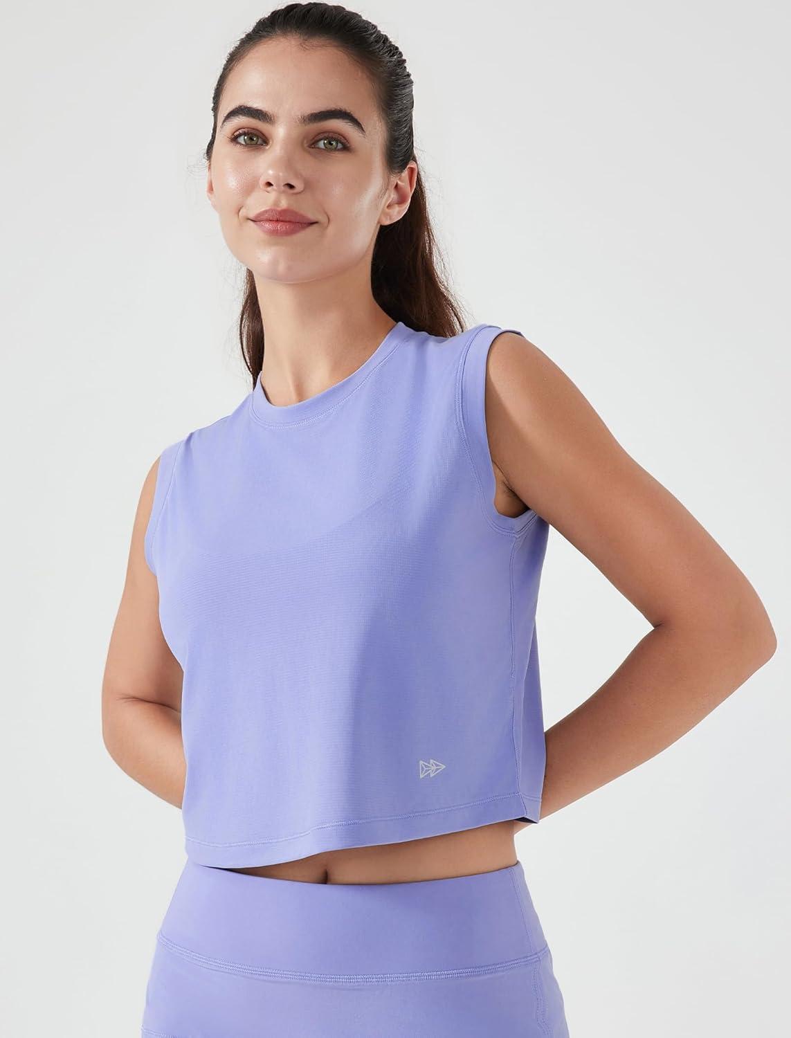 Yvette Women’s Sleeveless Crop Tank Tops Athletic Breathable Lightweight Workout Tennis Yoga Running Tee Shirts(Purple)