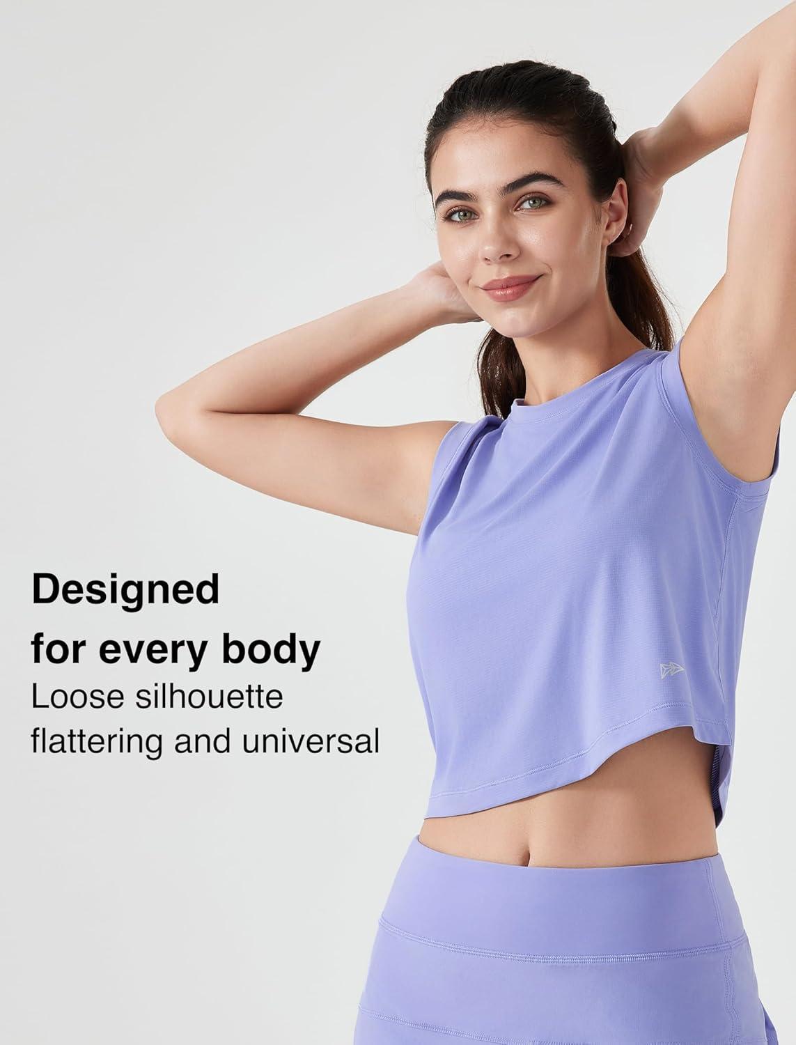 Yvette Women’s Sleeveless Crop Tank Tops Athletic Breathable Lightweight Workout Tennis Yoga Running Tee Shirts(Purple)