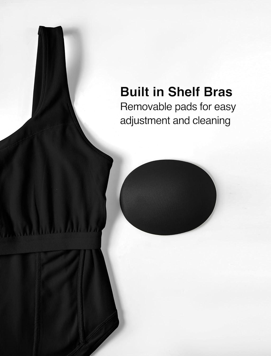 Yvette Athletic Tank Tops for Women Built in Bra Workout Yoga Padded Basic Cami Shirts Gym Tennis Pickleball(Black)