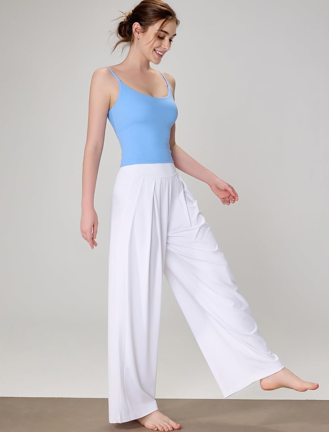 Yvette High Waisted Wide Leg Pants for Women Lightweight Casual Athletic Pants Loose Fit Lounge Travel Work(White)