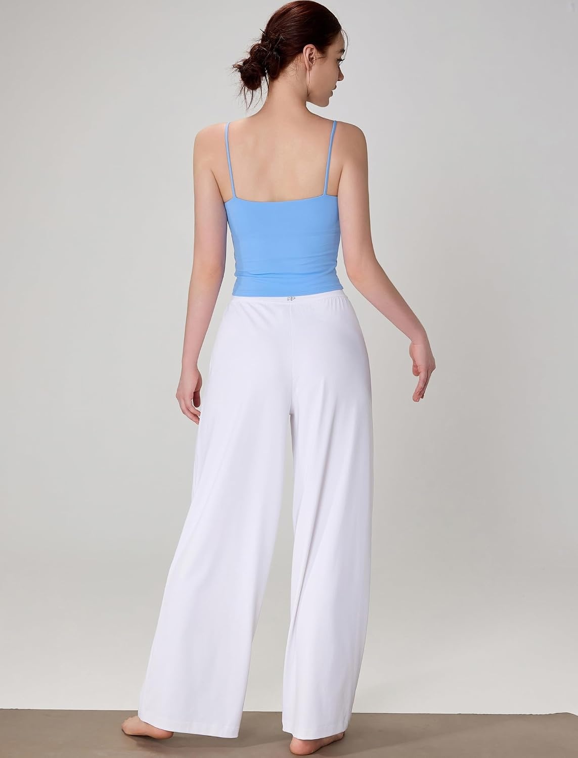 Yvette High Waisted Wide Leg Pants for Women Lightweight Casual Athletic Pants Loose Fit Lounge Travel Work(White)