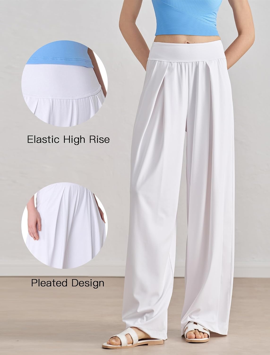 Yvette High Waisted Wide Leg Pants for Women Lightweight Casual Athletic Pants Loose Fit Lounge Travel Work(White)