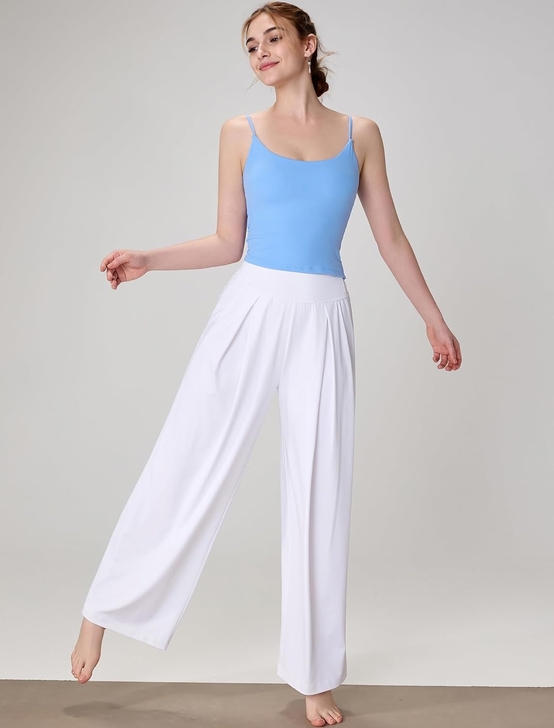 Yvette High Waisted Wide Leg Pants for Women Lightweight Casual Athletic Pants Loose Fit Lounge Travel Work(White)