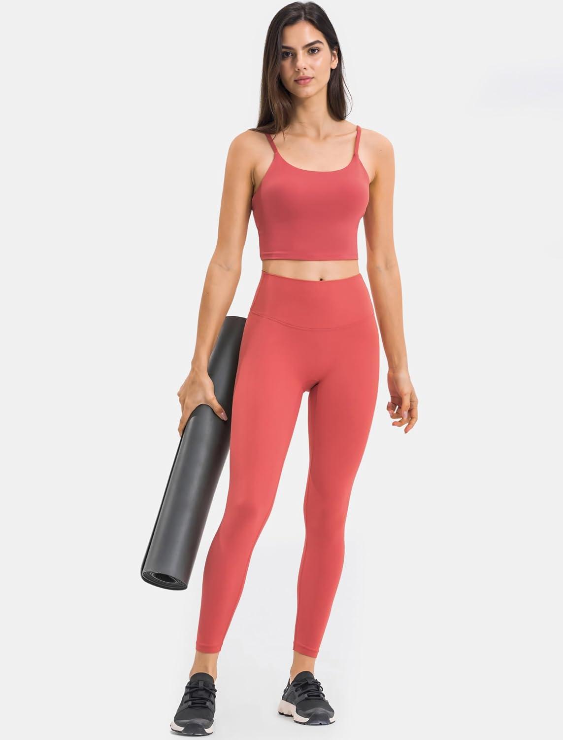 Yvette Athletic Leggings for Women High Waist Tummy Control Workout Tights(Coral Red)