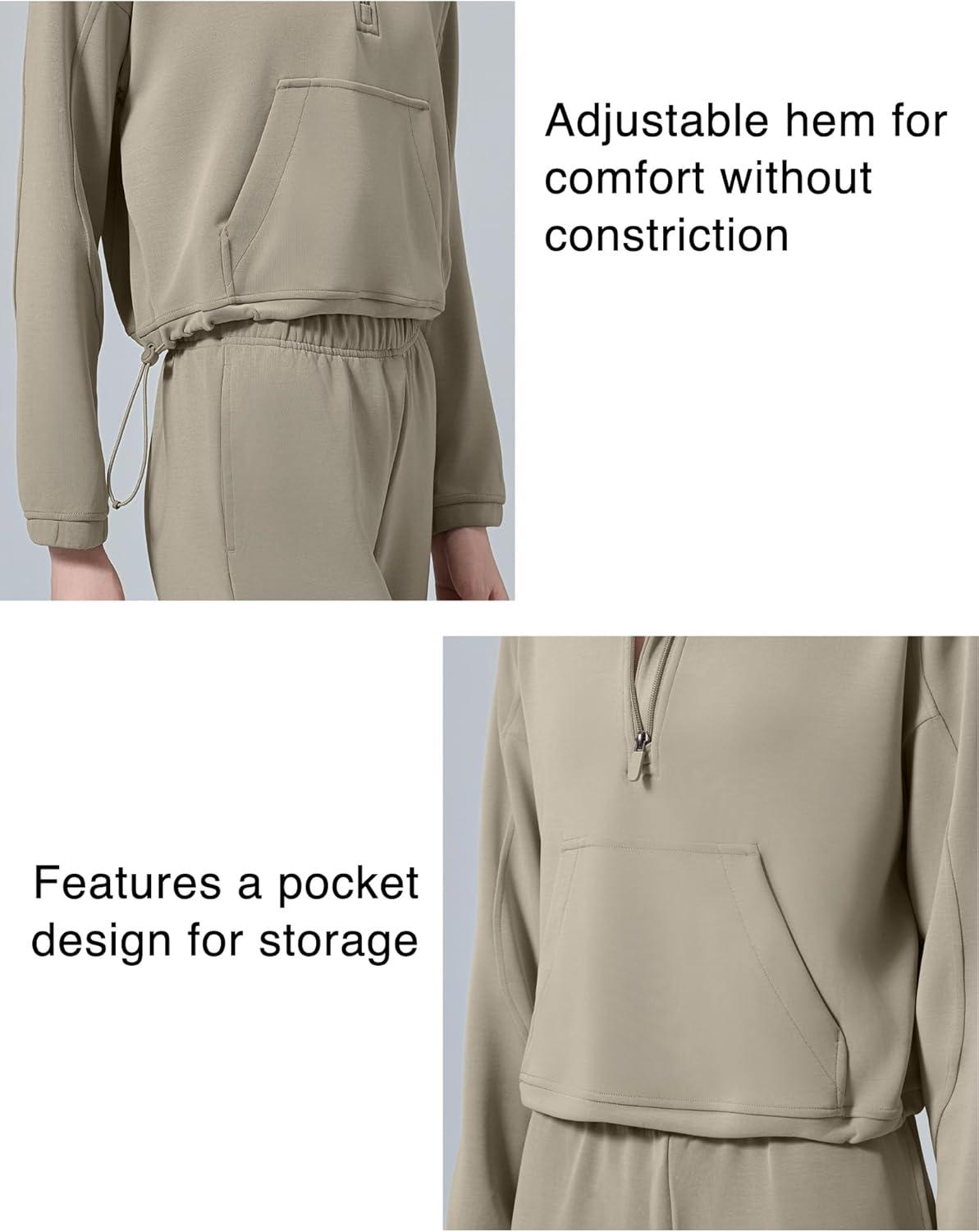 Yvette Womens’ Half Zip Pullover Stand Collar Cropped Workout Sweatshirt with Pockets Long Sleeve Shirts Clothes(Brown)