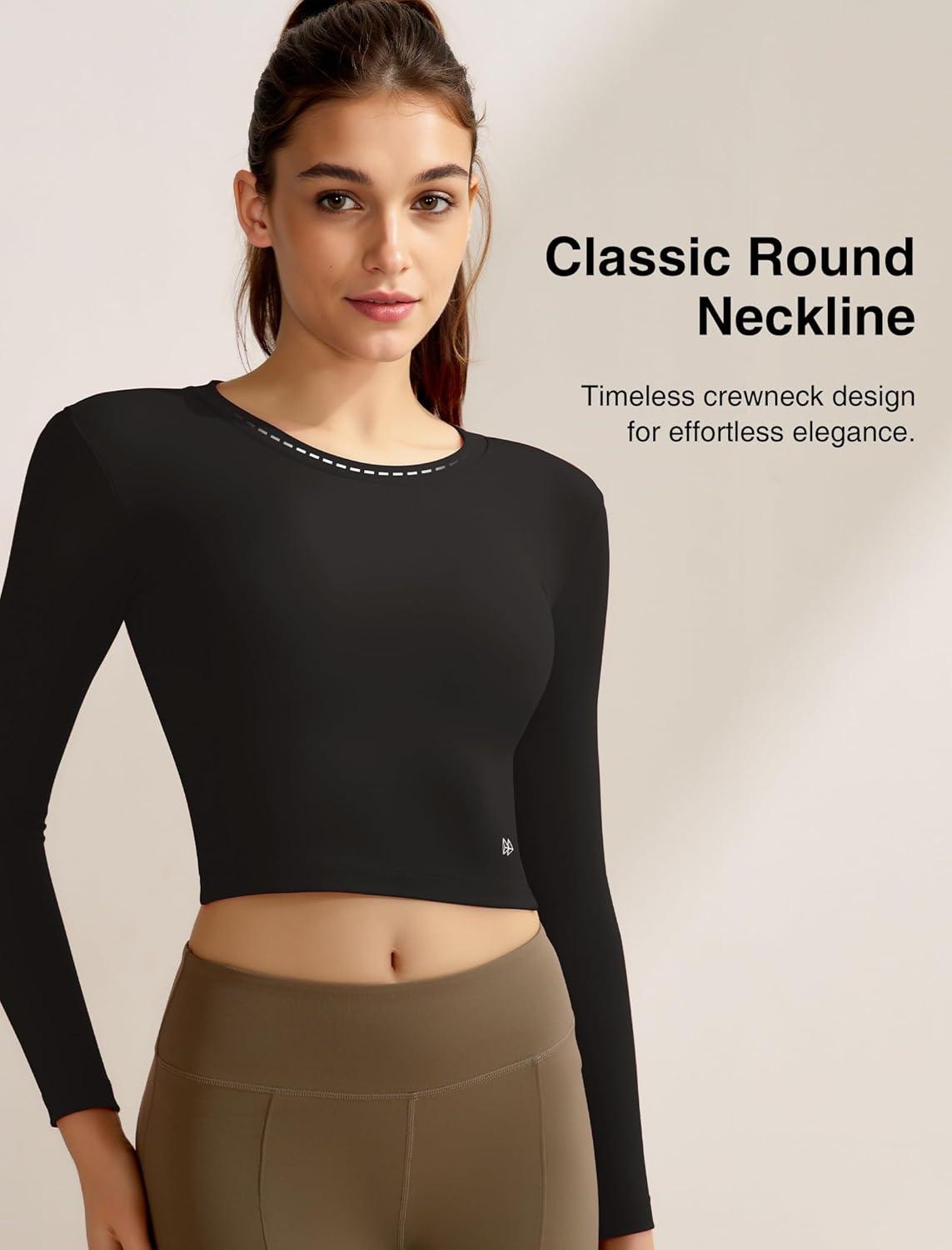 Yvette Womens Backless Long Sleeve Crop Tops Slim Fit Shirts for Yoga(Black)