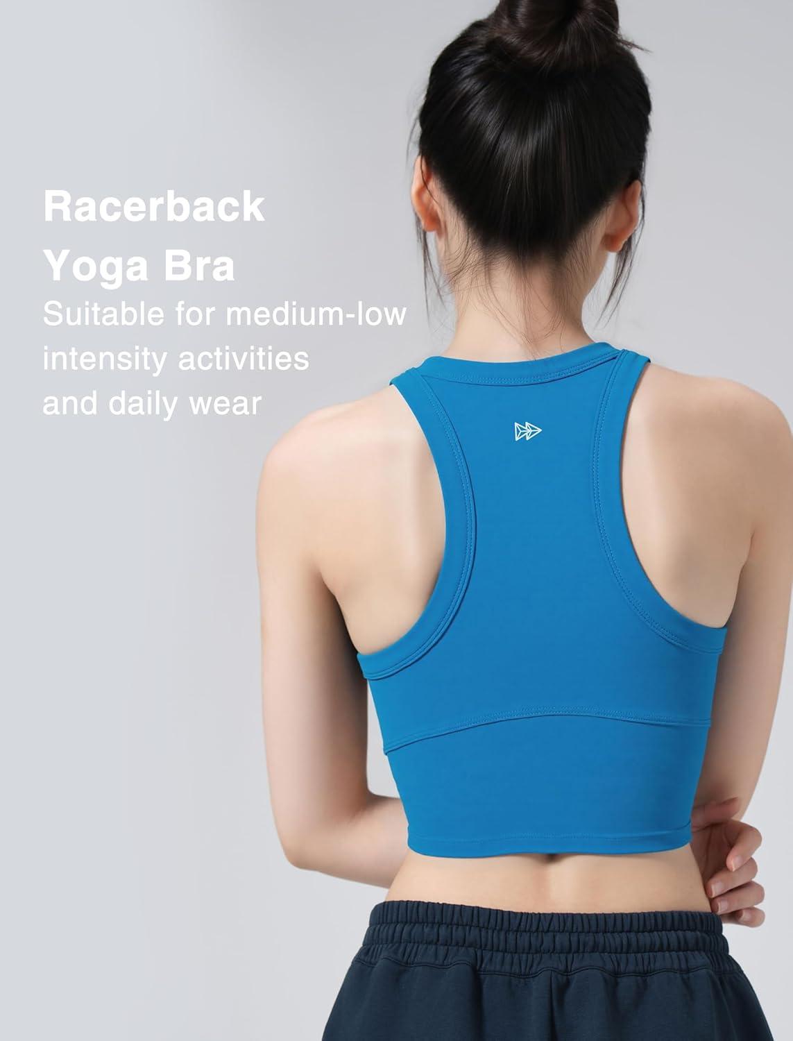 Yvette Longline High Neck Sports Bras for Women Racerback Padded Crop Tank Top with Built in Bra Workout Yoga(Blue)