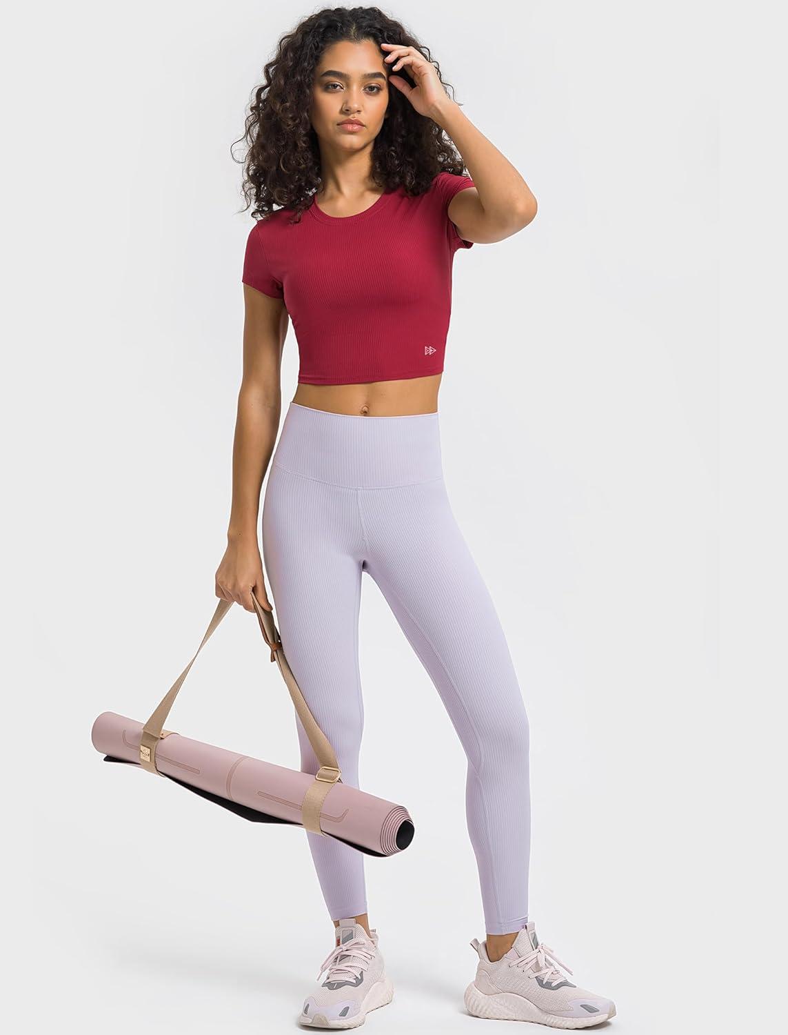 Yvette Women’s Athletic T-Shirts Workout Crop Top Short Sleeve Running Basic Tee Gym Casual Cropped Shirts(Rose Red)